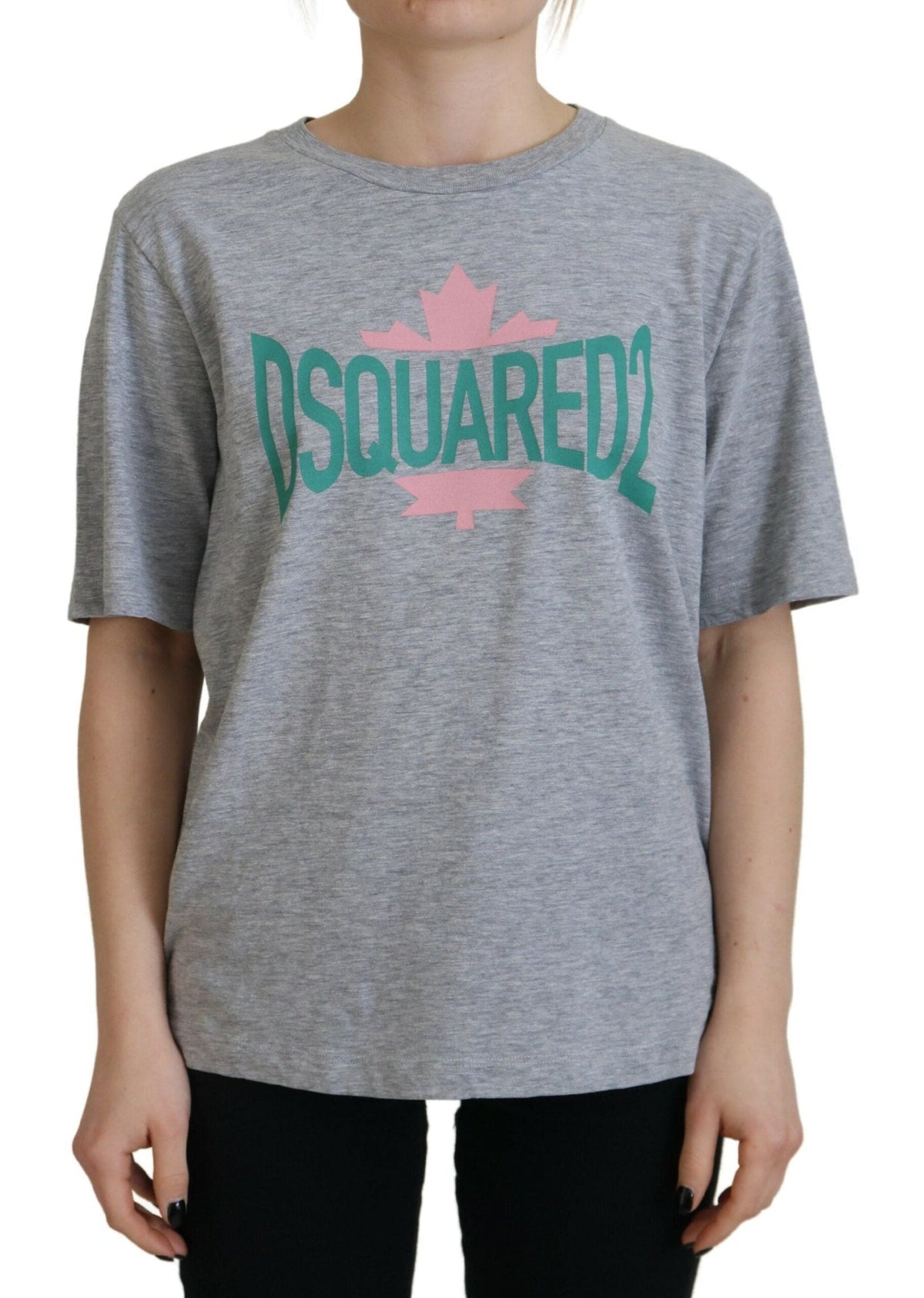 T-shirt ras du cou à manches courtes en coton gris avec logo Dsquared²