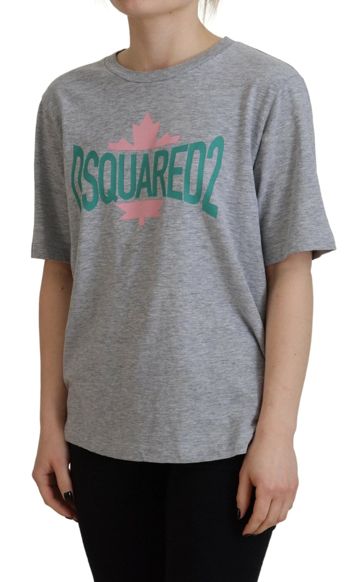 T-shirt ras du cou à manches courtes en coton gris avec logo Dsquared²