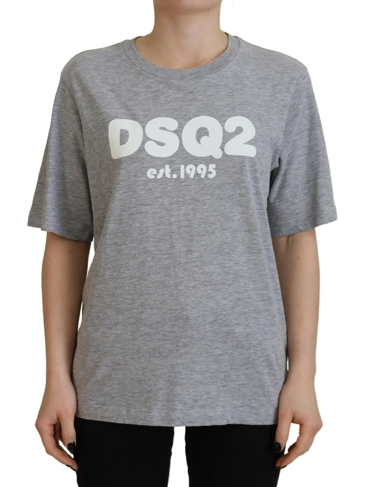 T-shirt ras du cou à manches courtes en coton gris avec logo Dsquared²