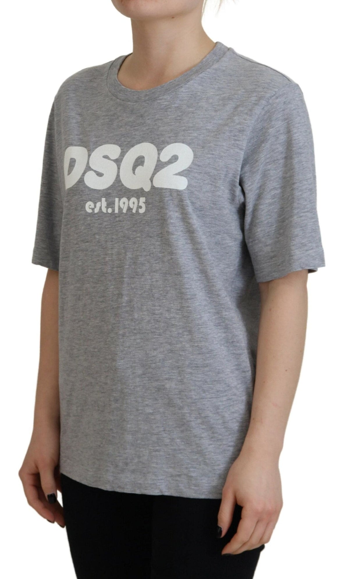 T-shirt ras du cou à manches courtes en coton gris avec logo Dsquared²