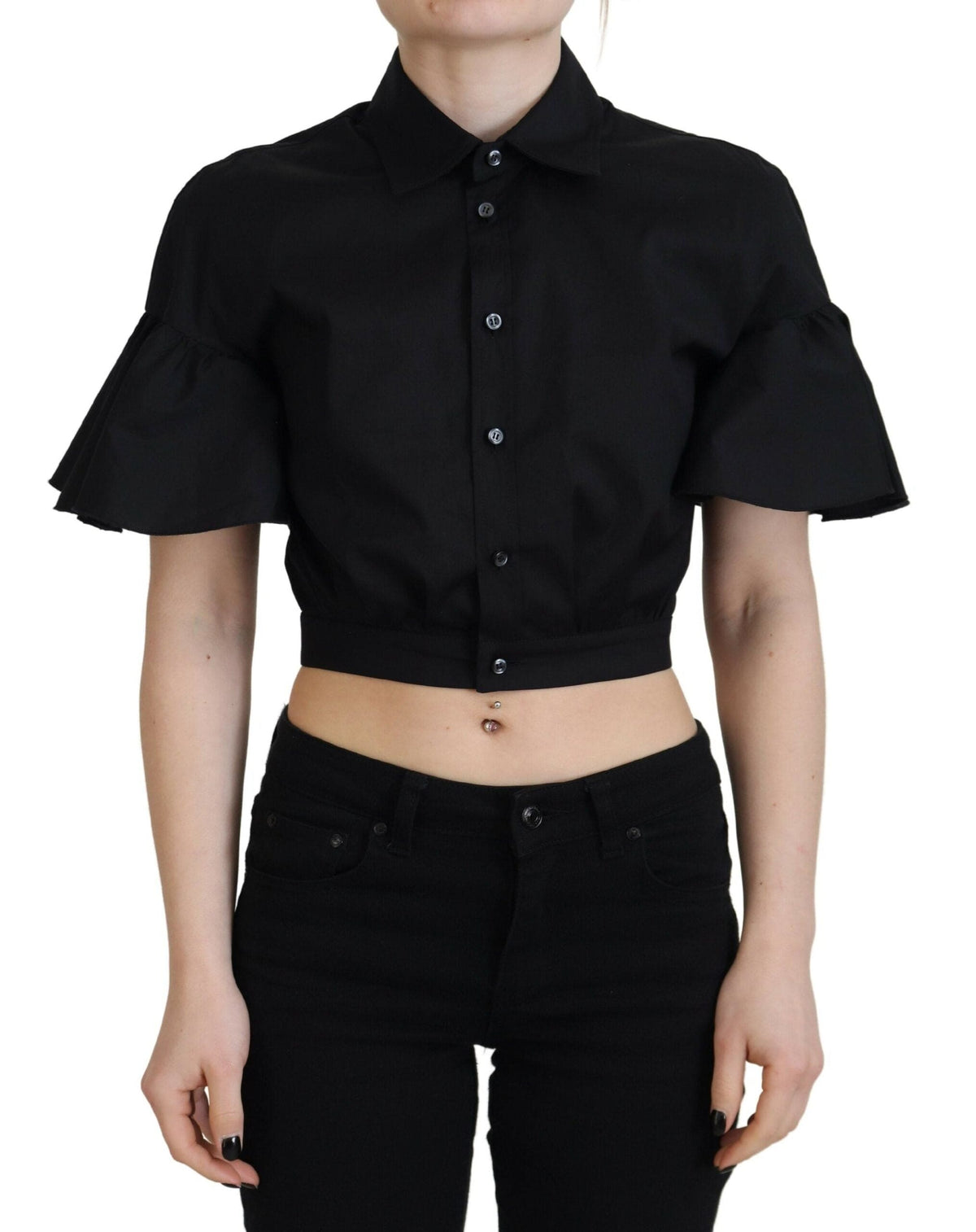 Haut court à manches courtes et col boutonné noir Dsquared²