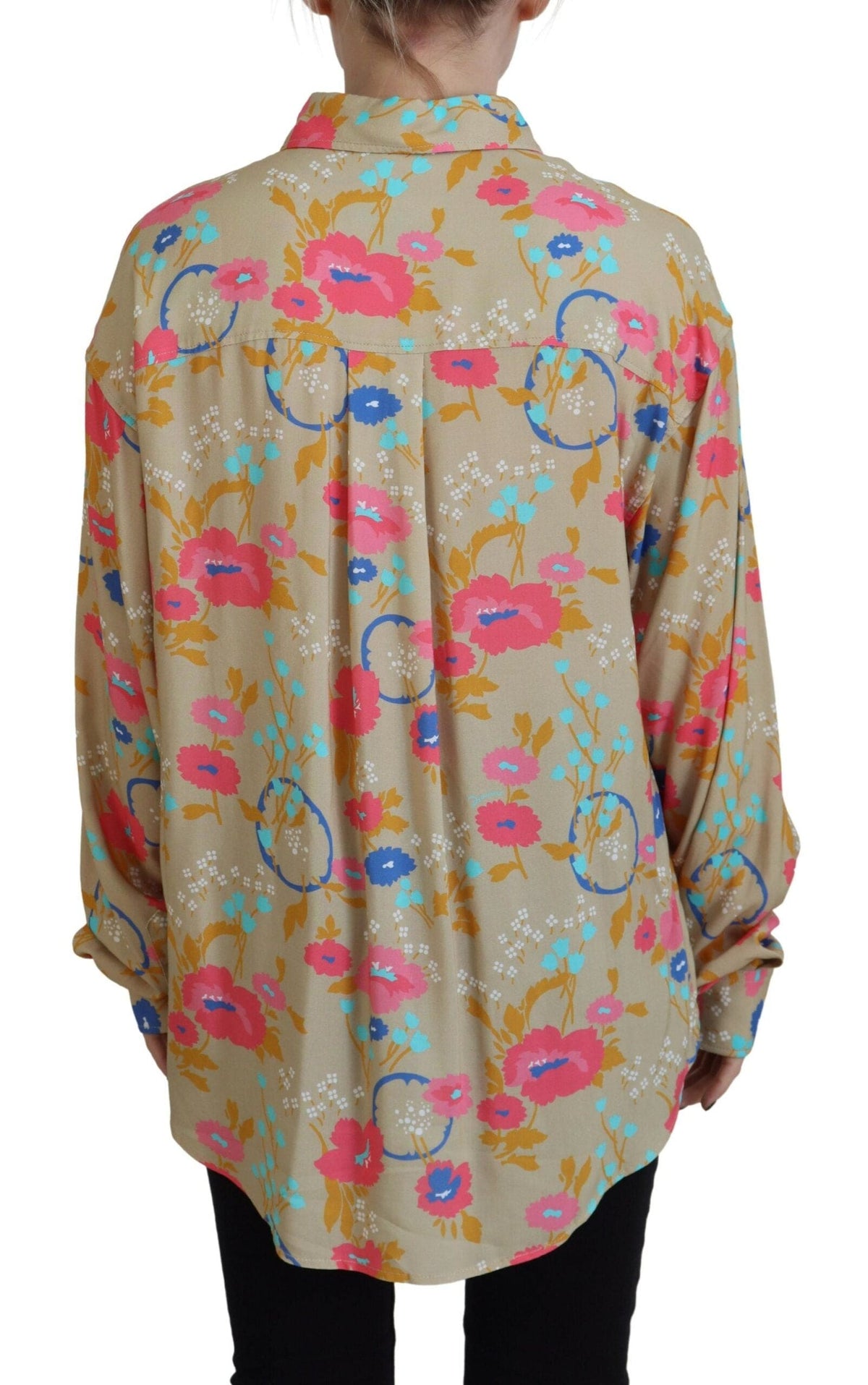 Camisa de manga larga con botones y cuello con estampado floral en beige de Dsquared²