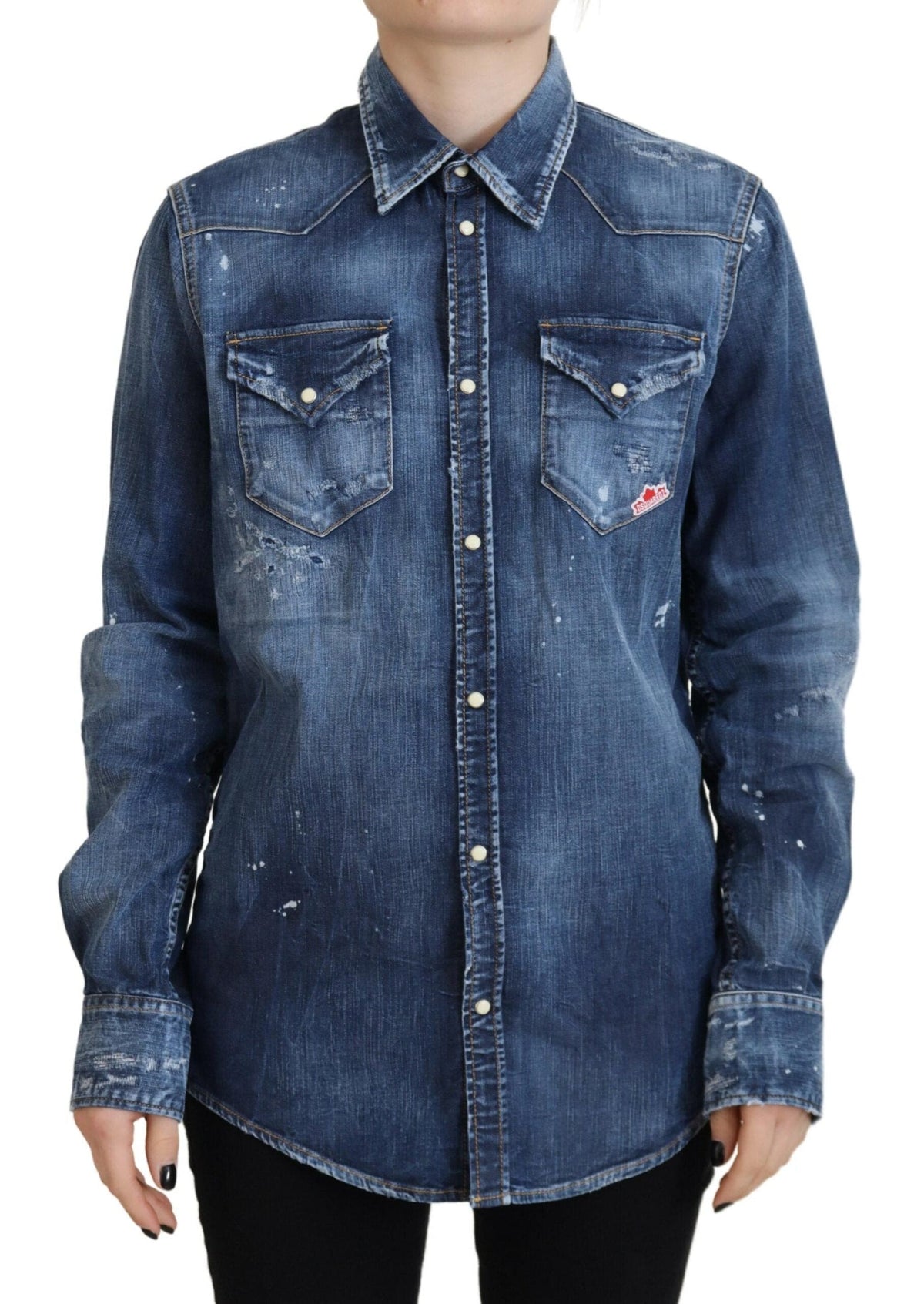 Chemise en jean à col boutonné en coton délavé bleu Dsquared²