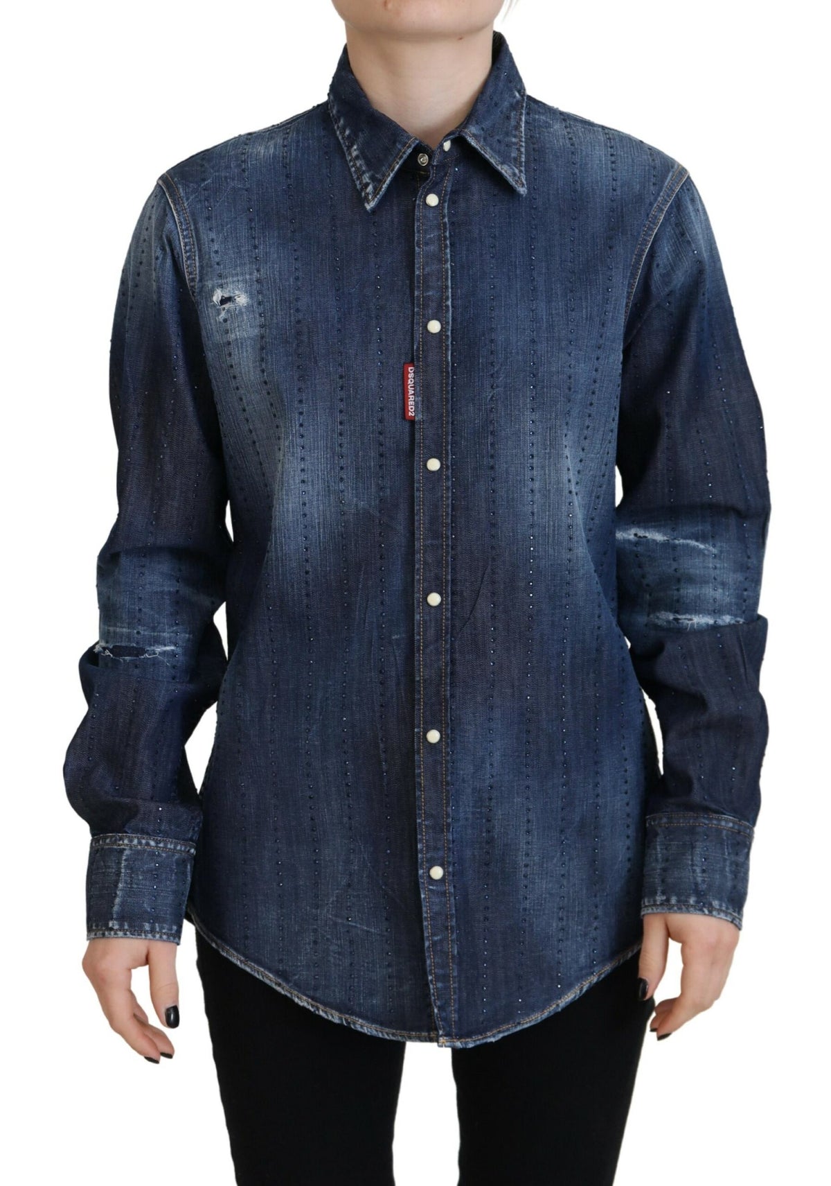 Top vaquero con cuello abotonado de algodón lavado azul de Dsquared²