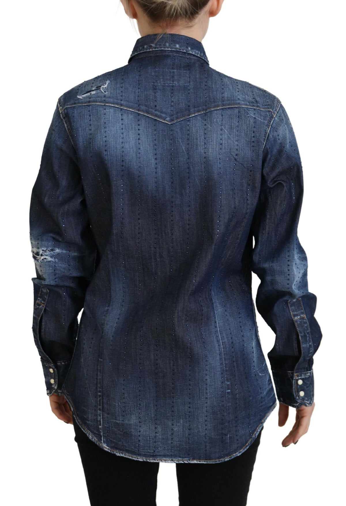 Top vaquero con cuello abotonado de algodón lavado azul de Dsquared²