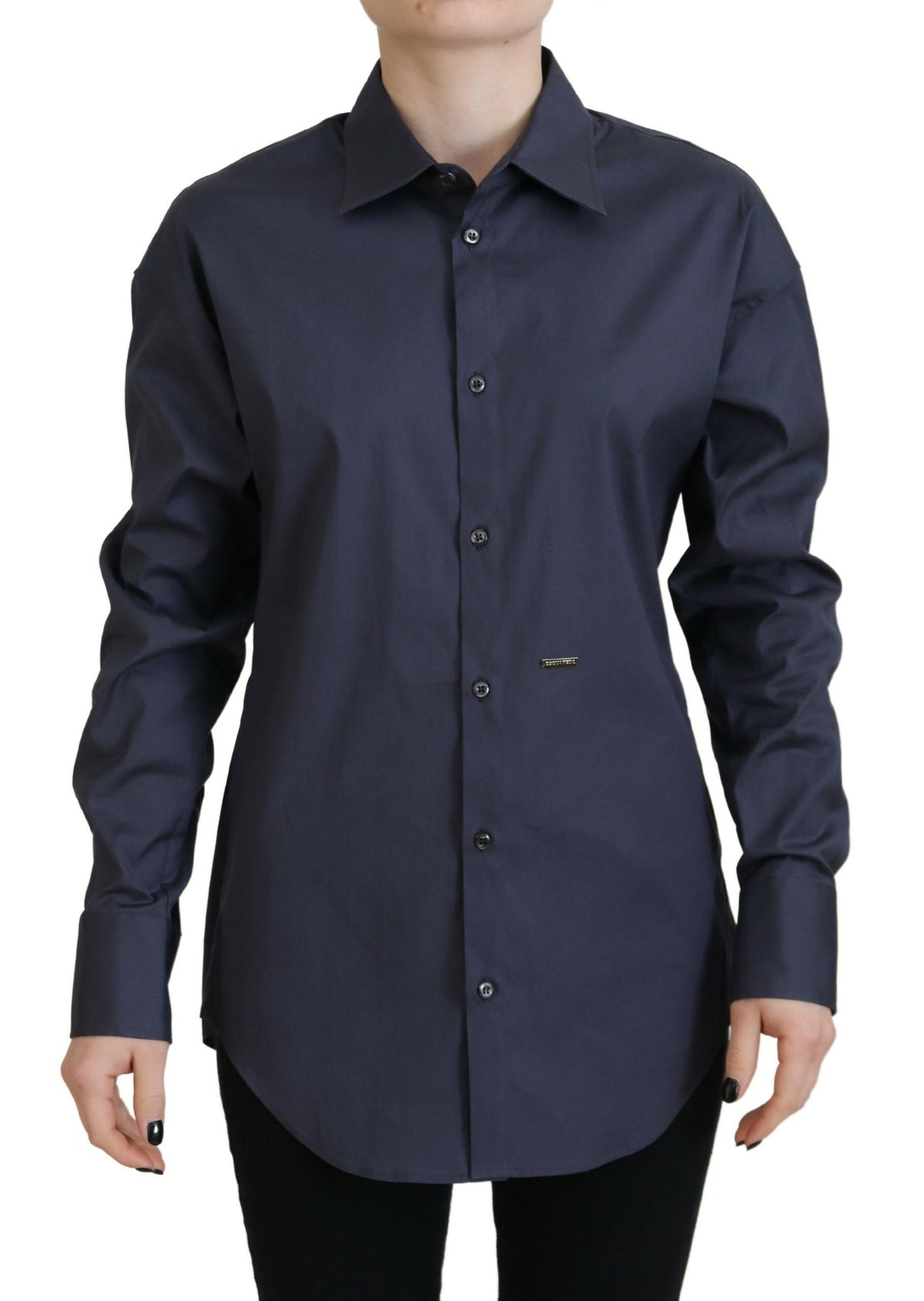 Chemise boutonnée à col en coton bleu marine Dsquared²