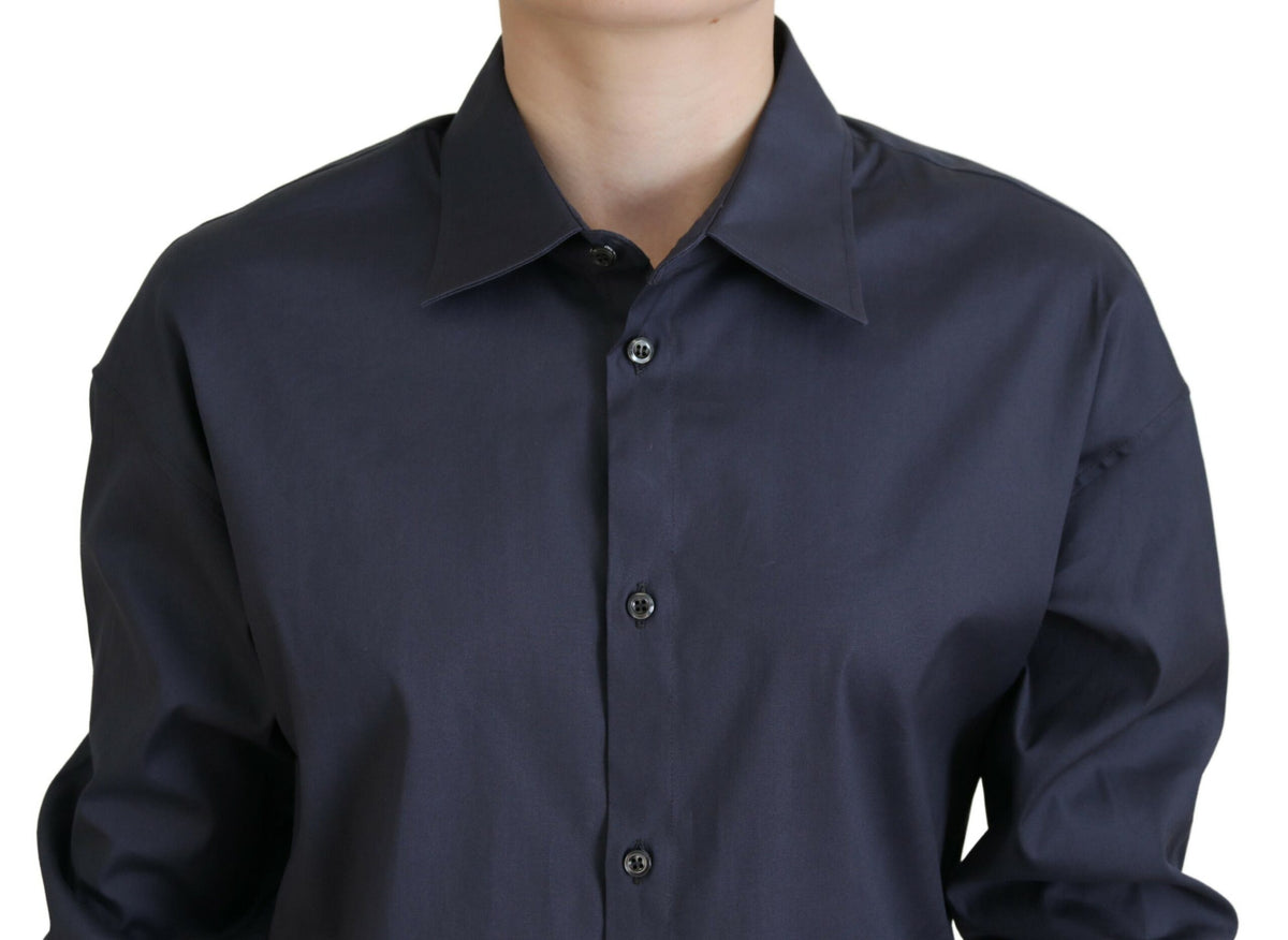 Chemise boutonnée à col en coton bleu marine Dsquared²