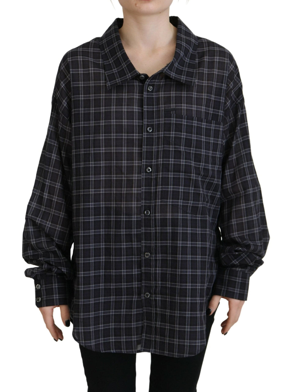 Chemise à manches longues à carreaux et col boutonné noire Dsquared²