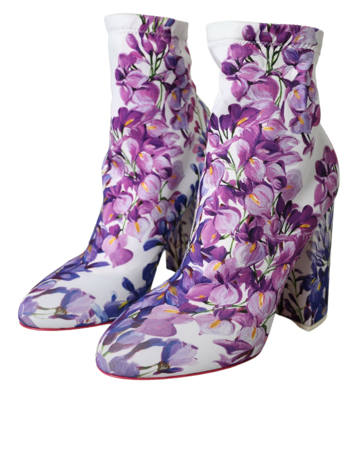 Chaussures bottines en jersey stretch à fleurs blanches Dolce &amp; Gabbana