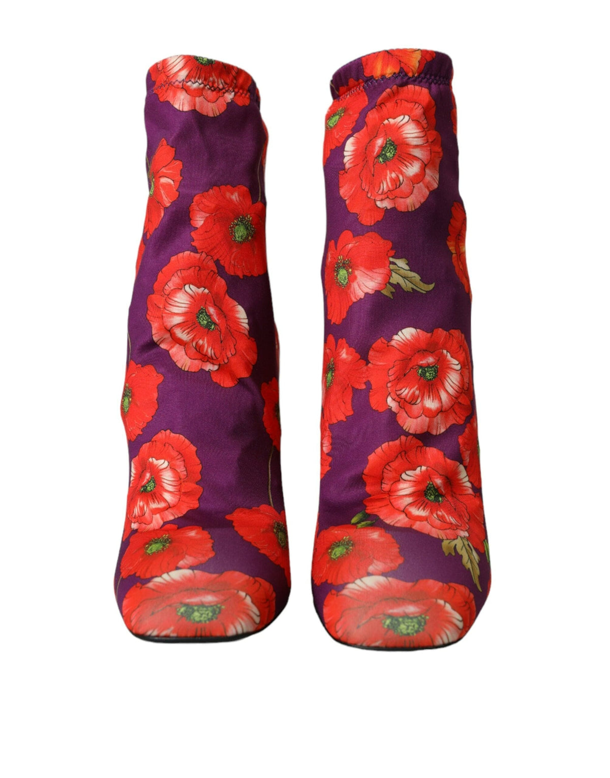 Botas y zapatos elásticos de jersey con estampado floral morado de Dolce &amp; Gabbana