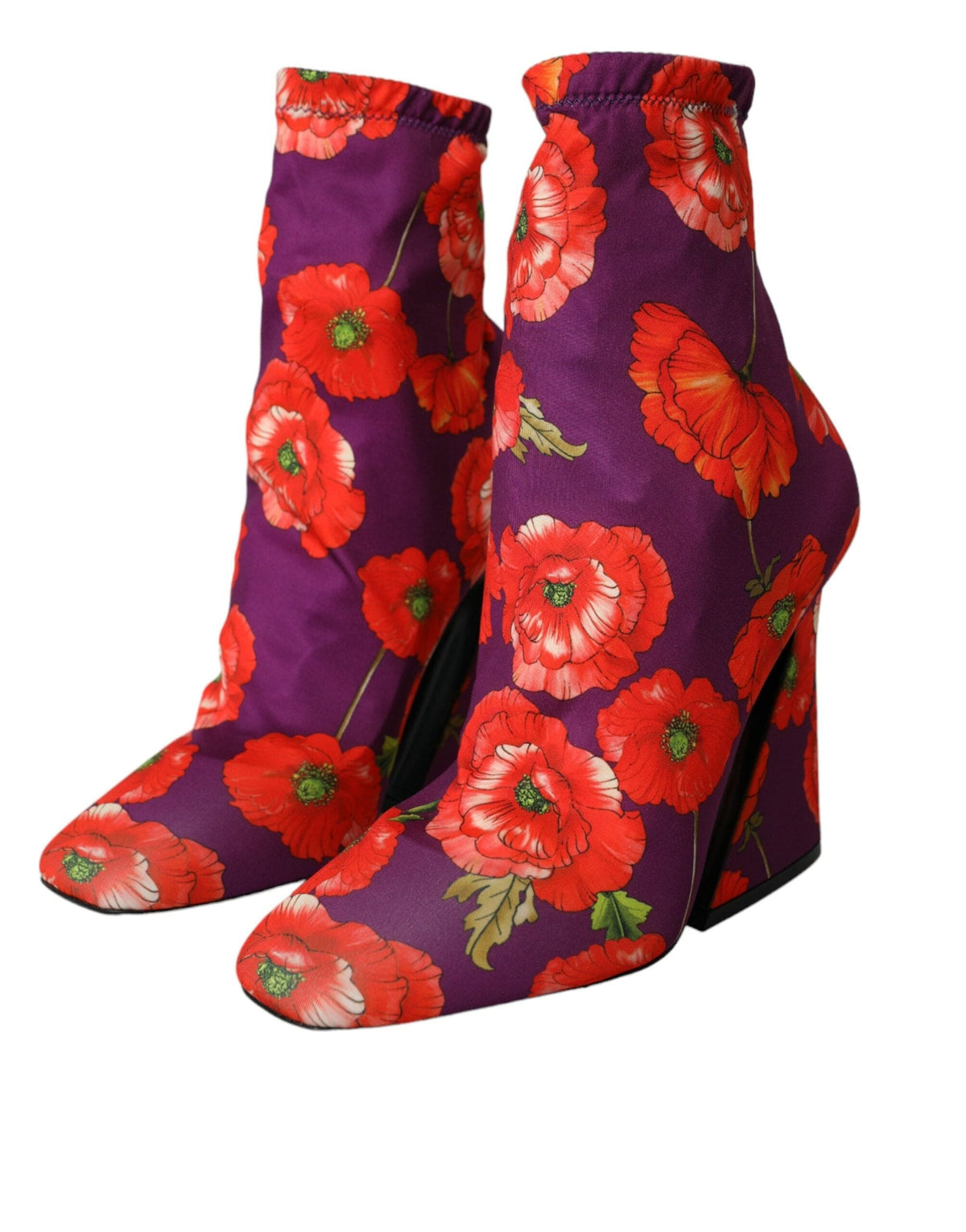 Chaussures bottines en jersey stretch à fleurs violettes Dolce &amp; Gabbana