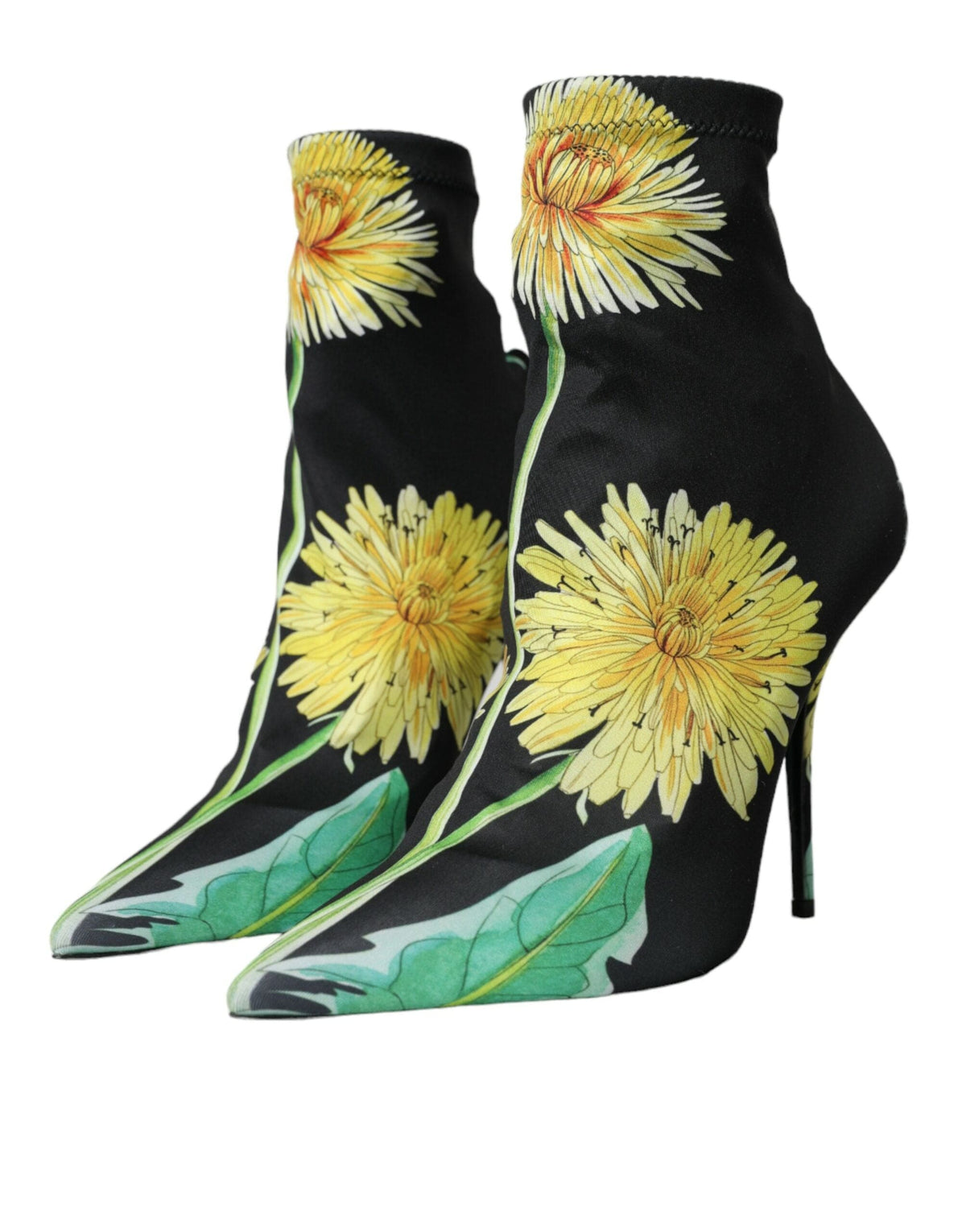 Bottines en jersey stretch à fleurs noires Dolce &amp; Gabbana