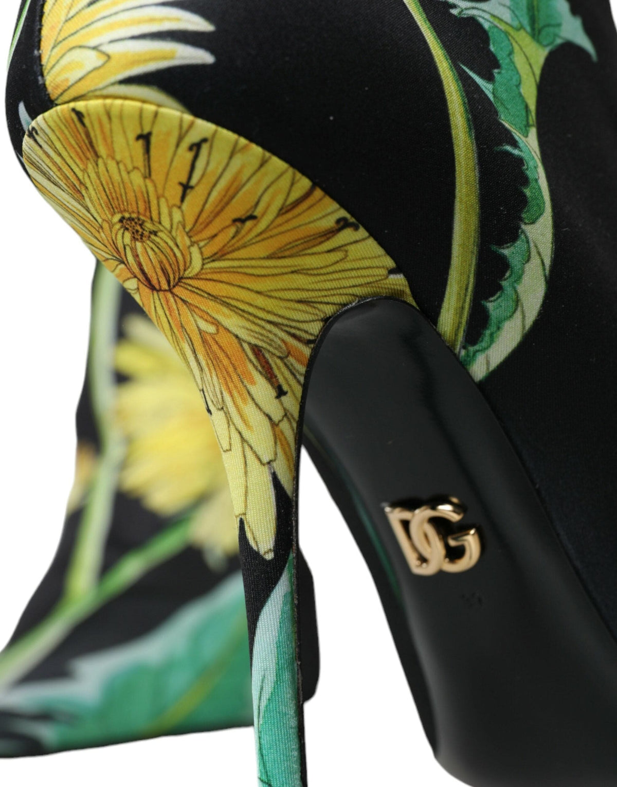 Bottines en jersey stretch à fleurs noires Dolce &amp; Gabbana