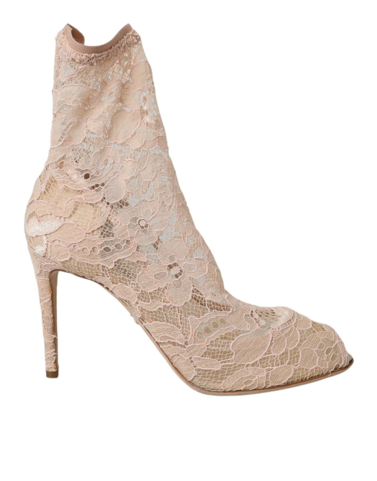 Chaussures bottines en dentelle extensible beige Taormina de Dolce &amp; Gabbana