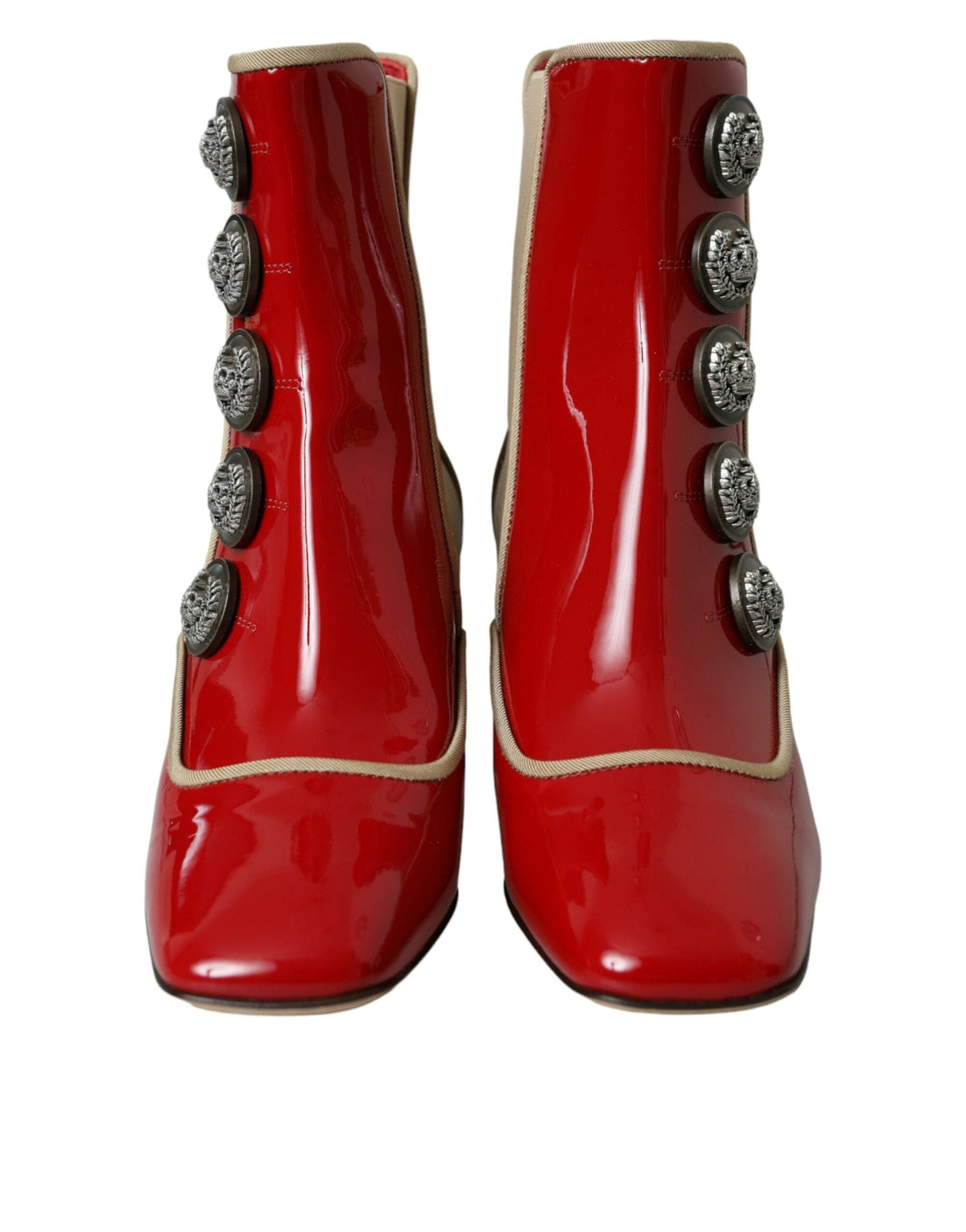 Botas de media caña con adornos de cuero rojo y beige de Dolce &amp; Gabbana