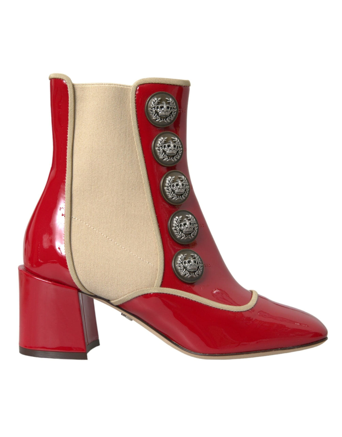 Botas de media caña con adornos de cuero rojo y beige de Dolce &amp; Gabbana