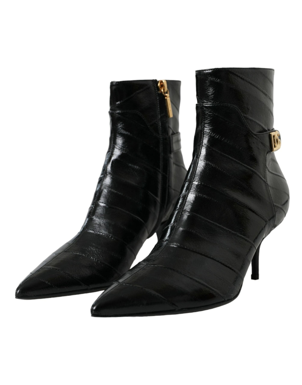 Bottines courtes en cuir d'anguille noires avec logo Dolce &amp; Gabbana