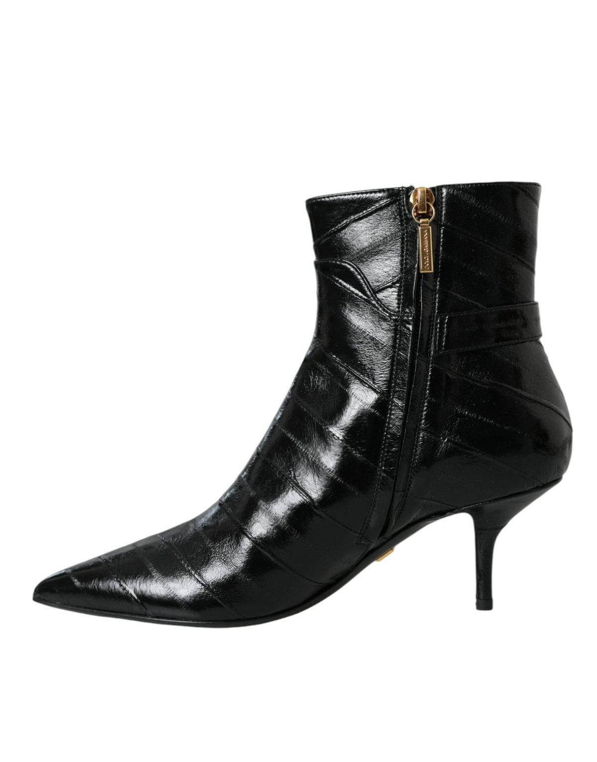 Bottines courtes en cuir d'anguille noires avec logo Dolce &amp; Gabbana