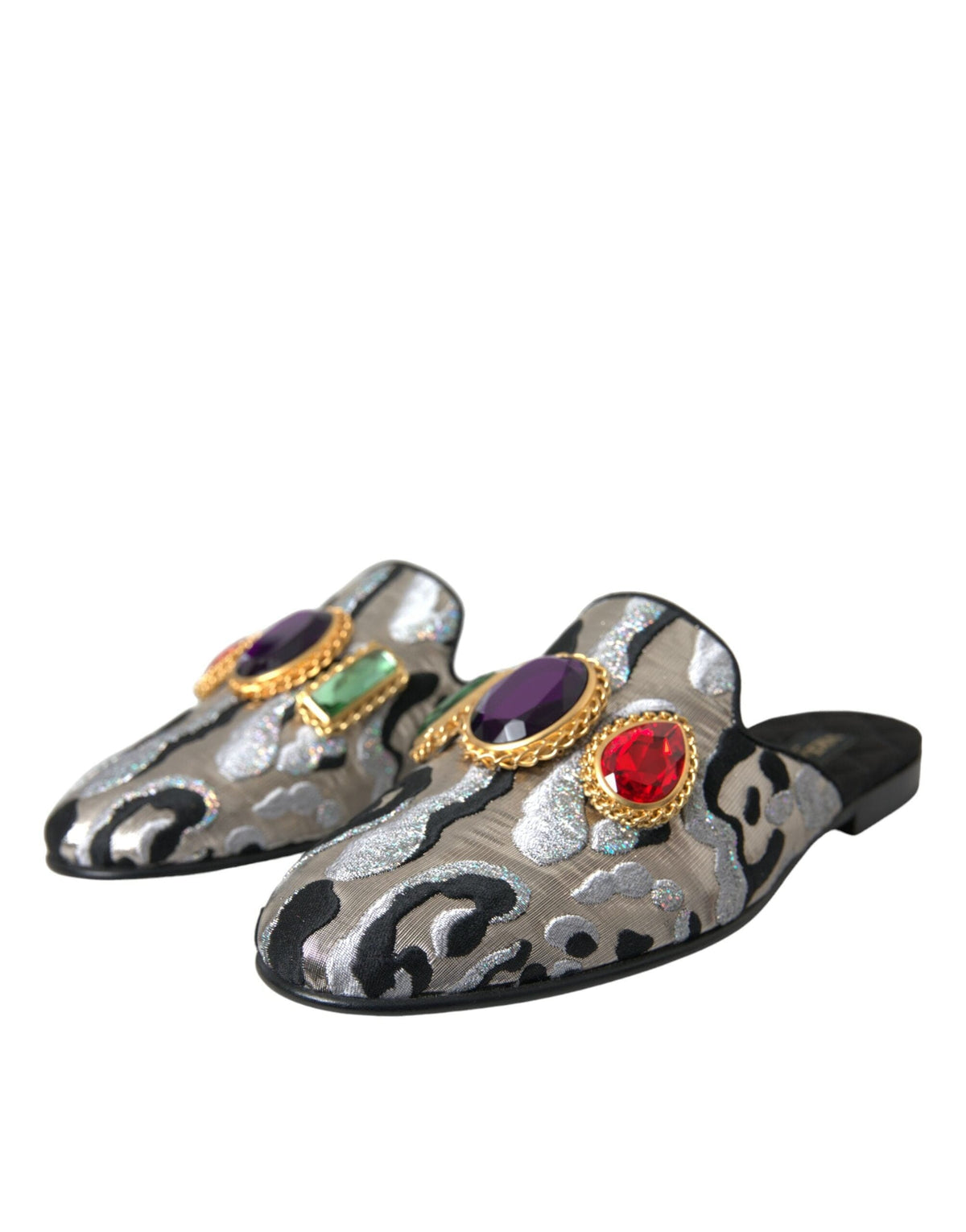 Sandales plates Dolce &amp; Gabbana en jacquard gris et cristaux