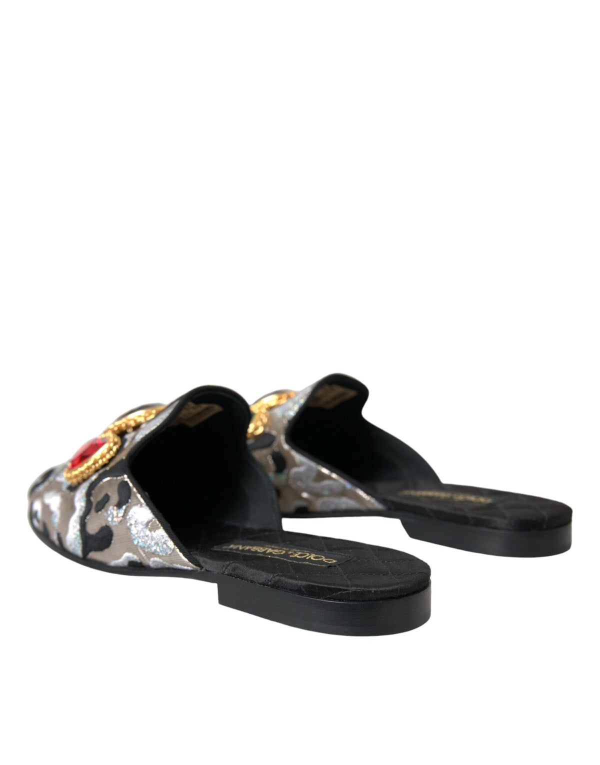 Sandales plates Dolce &amp; Gabbana en jacquard gris et cristaux