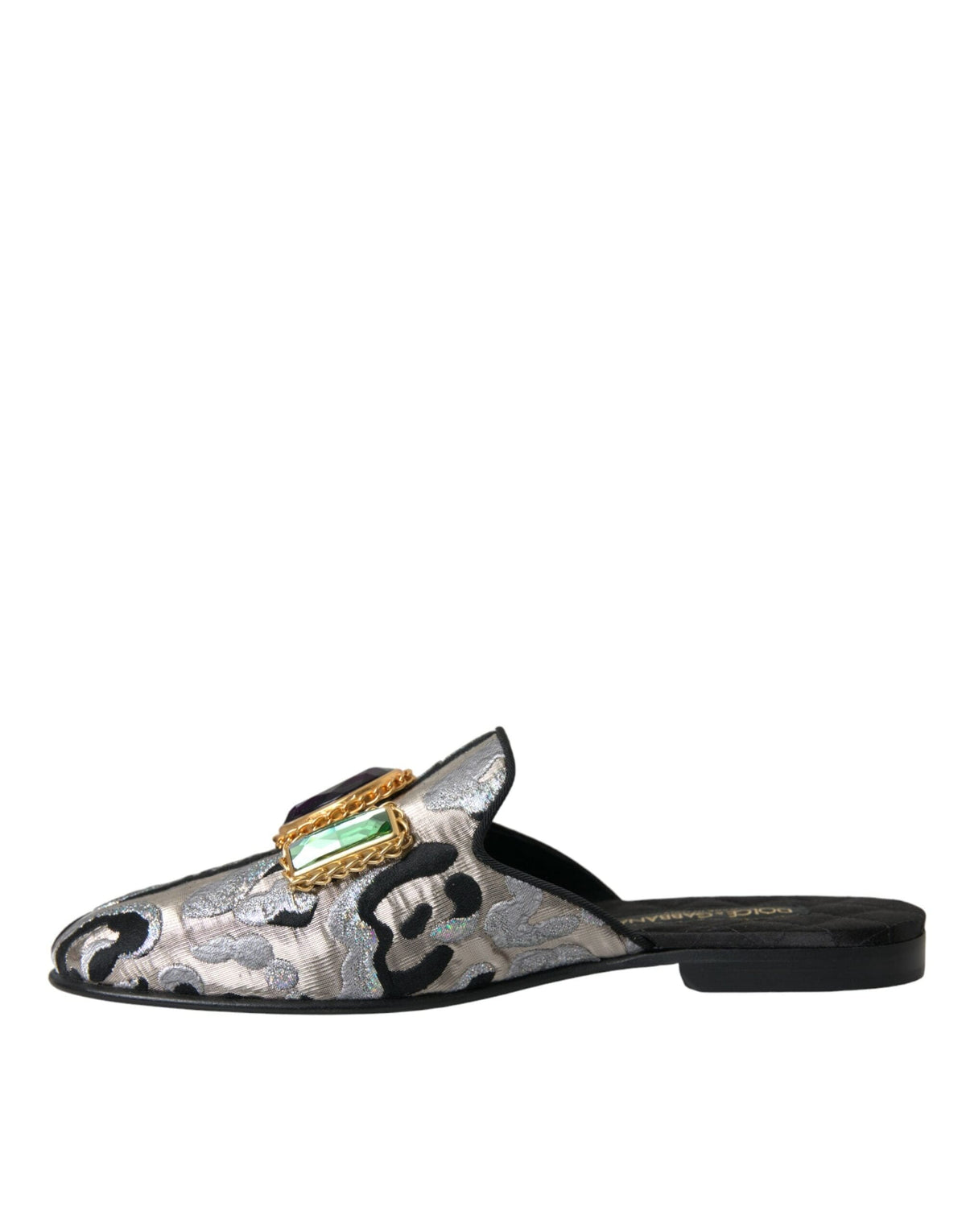 Sandales plates Dolce &amp; Gabbana en jacquard gris et cristaux