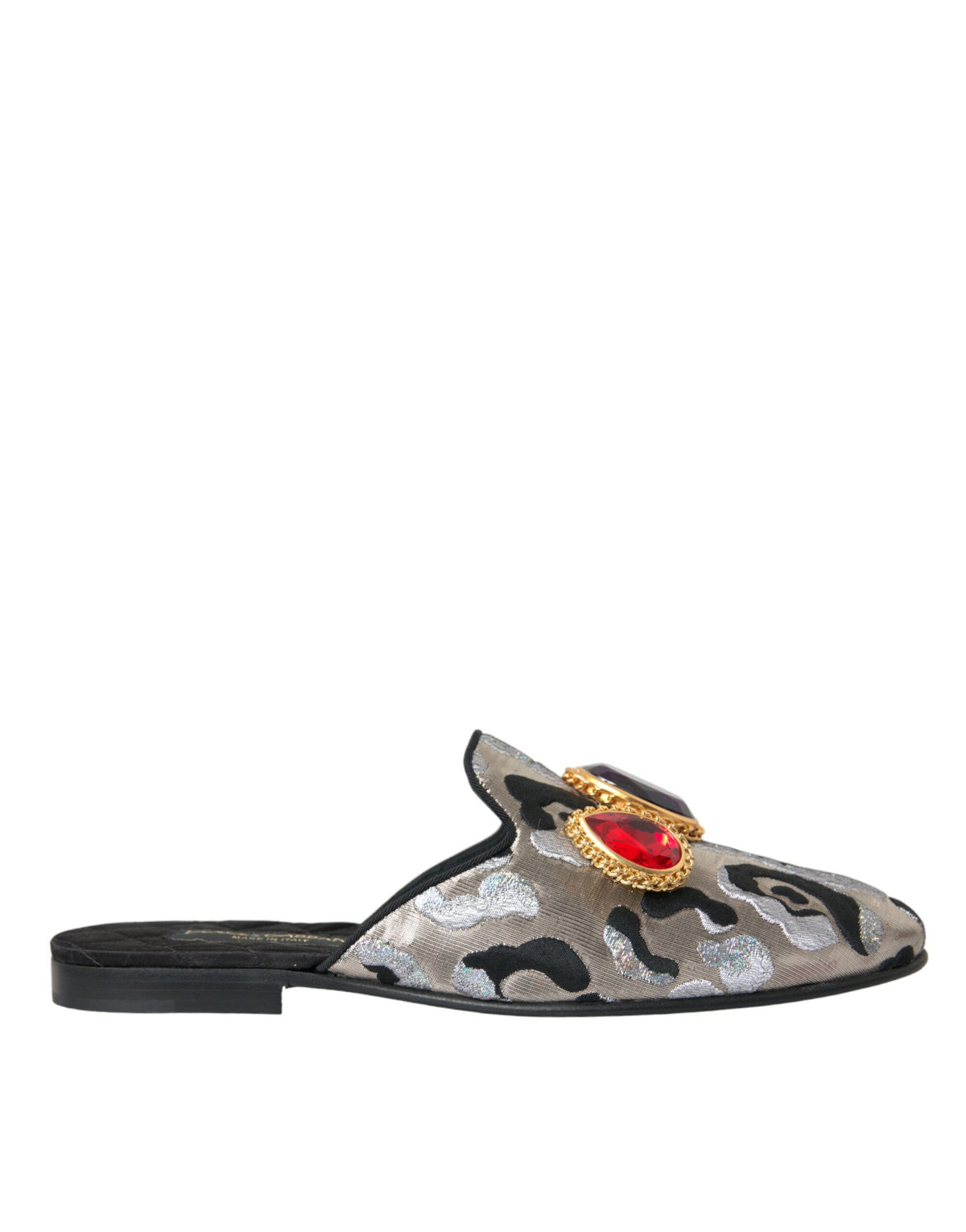 Sandales plates Dolce &amp; Gabbana en jacquard gris et cristaux