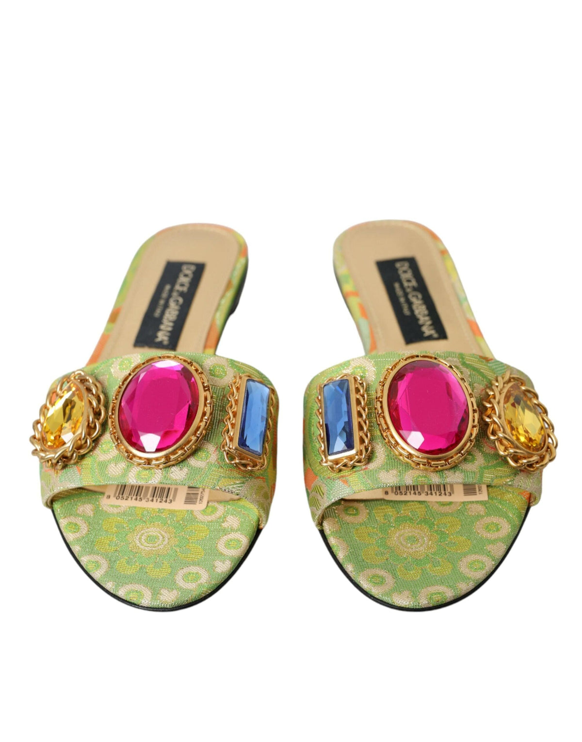 Sandalias planas con jacquard de cristales verdes de Dolce &amp; Gabbana