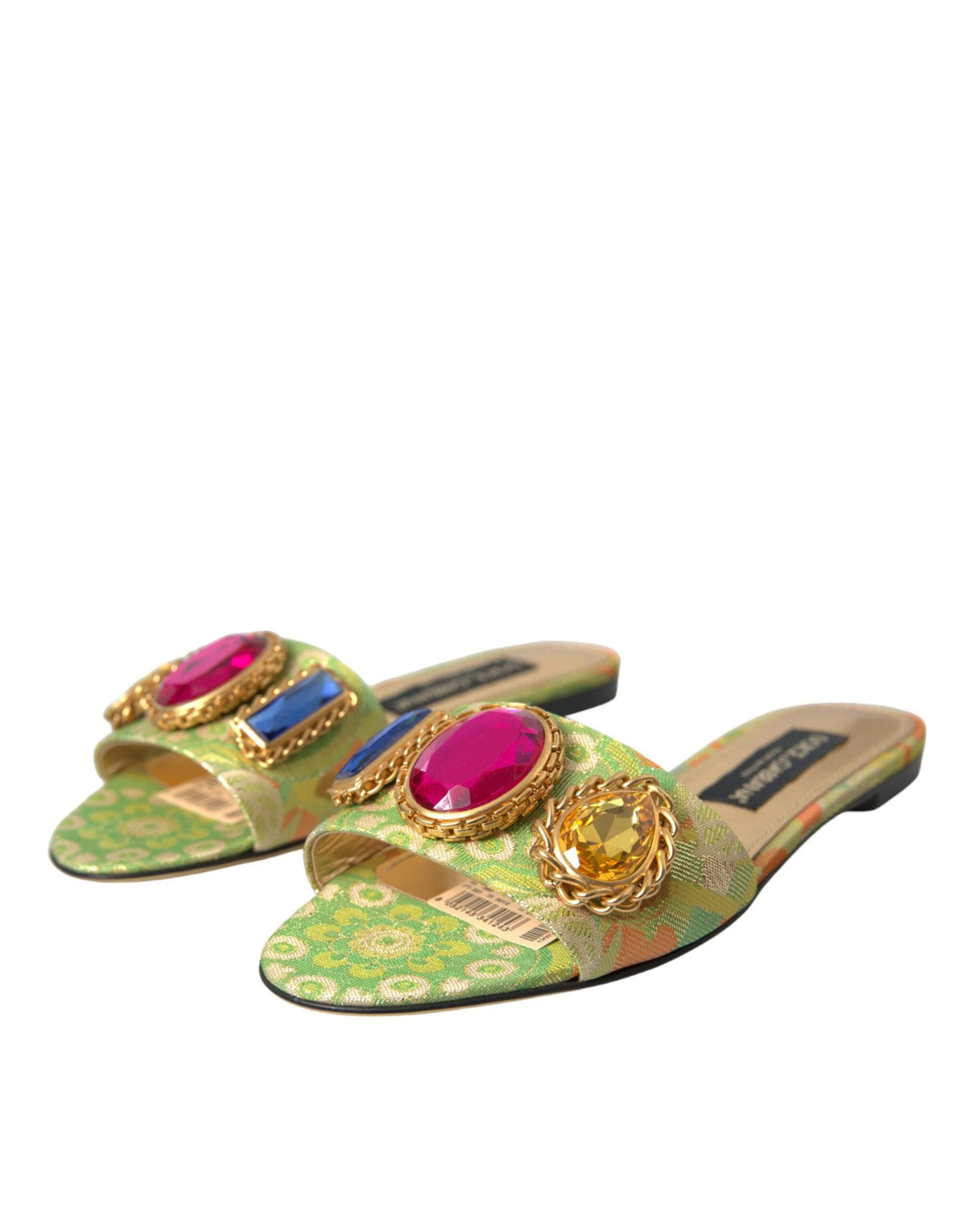 Sandalias planas con jacquard de cristales verdes de Dolce &amp; Gabbana