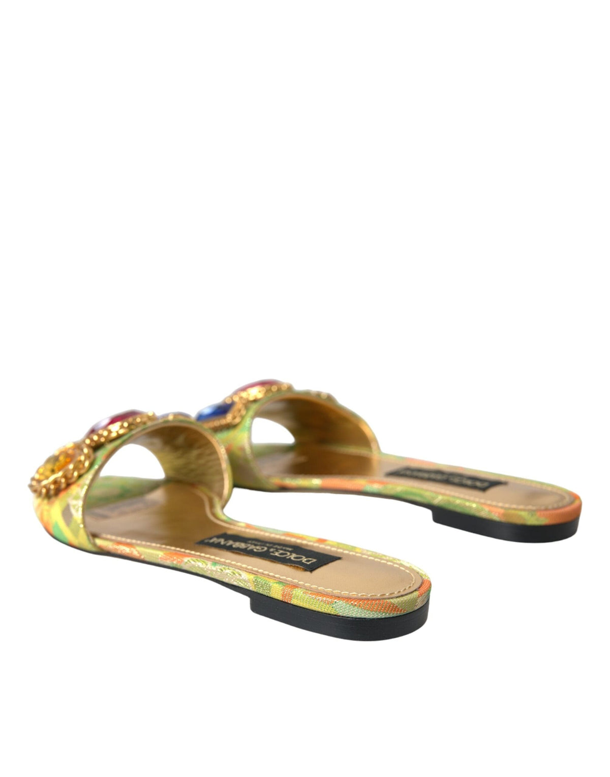 Sandalias planas con jacquard de cristales verdes de Dolce &amp; Gabbana