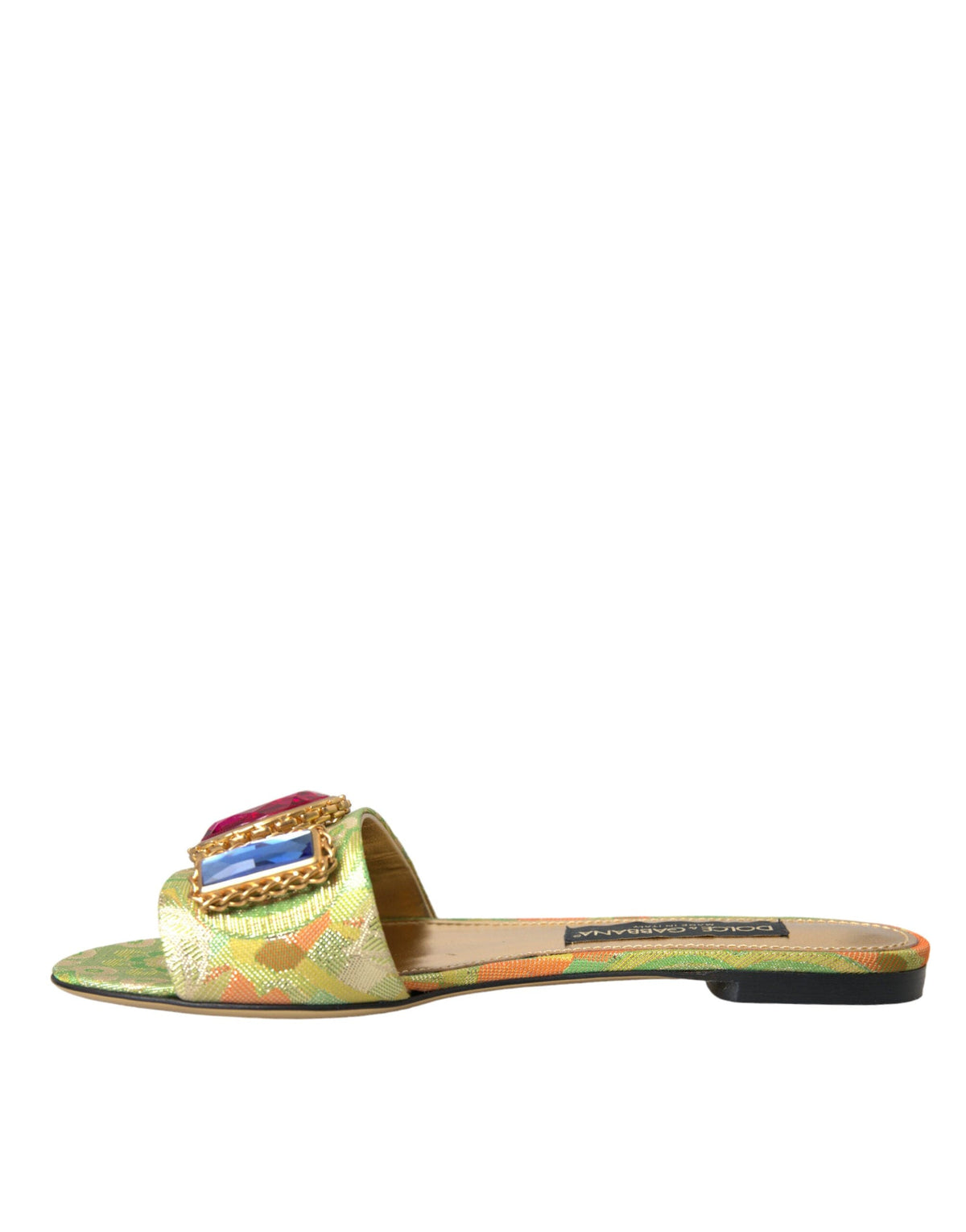 Sandalias planas con jacquard de cristales verdes de Dolce &amp; Gabbana