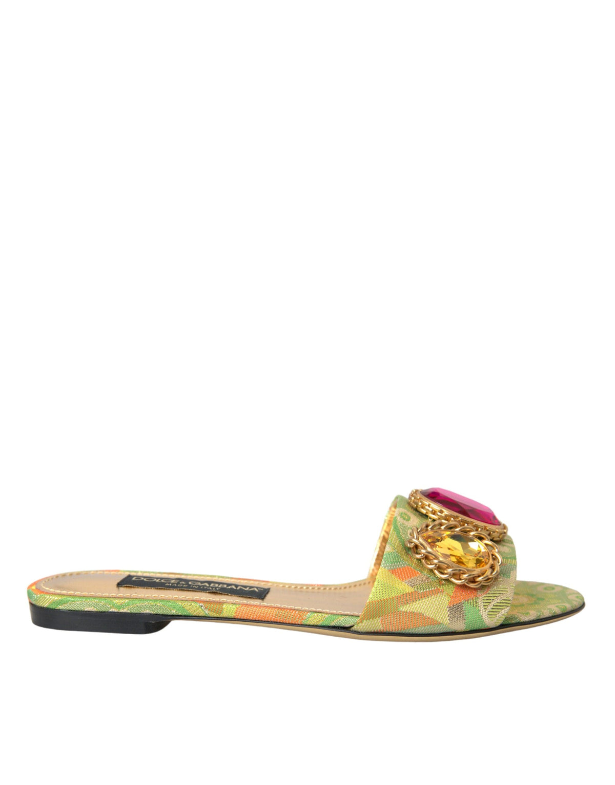 Sandalias planas con jacquard de cristales verdes de Dolce &amp; Gabbana