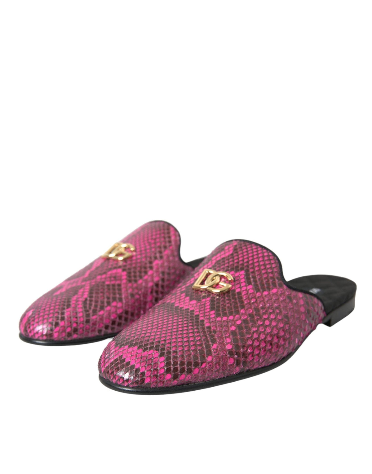 Sandalias planas tipo mule con logo de pitón fucsia de Dolce &amp; Gabbana