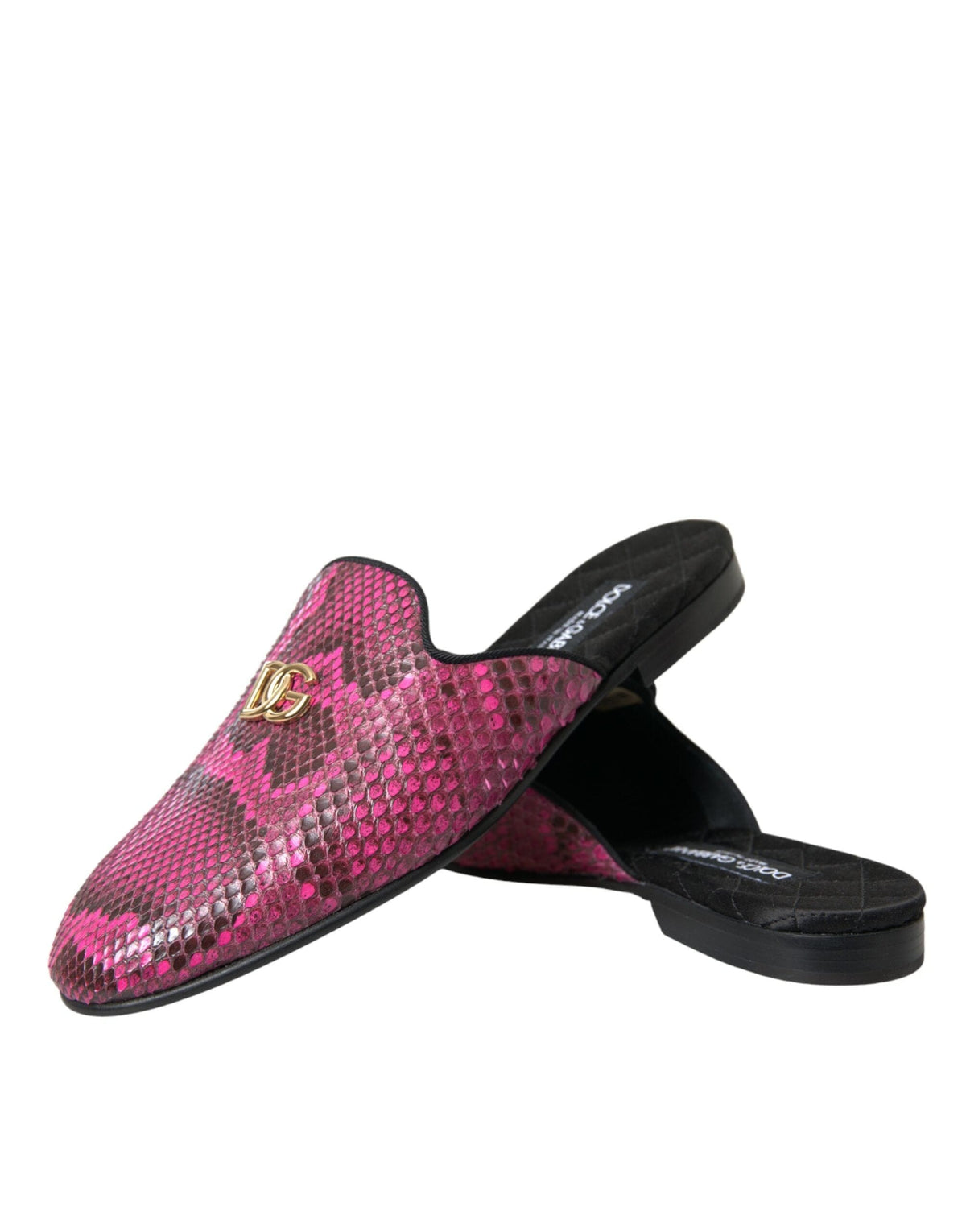 Sandalias planas tipo mule con logo de pitón fucsia de Dolce &amp; Gabbana