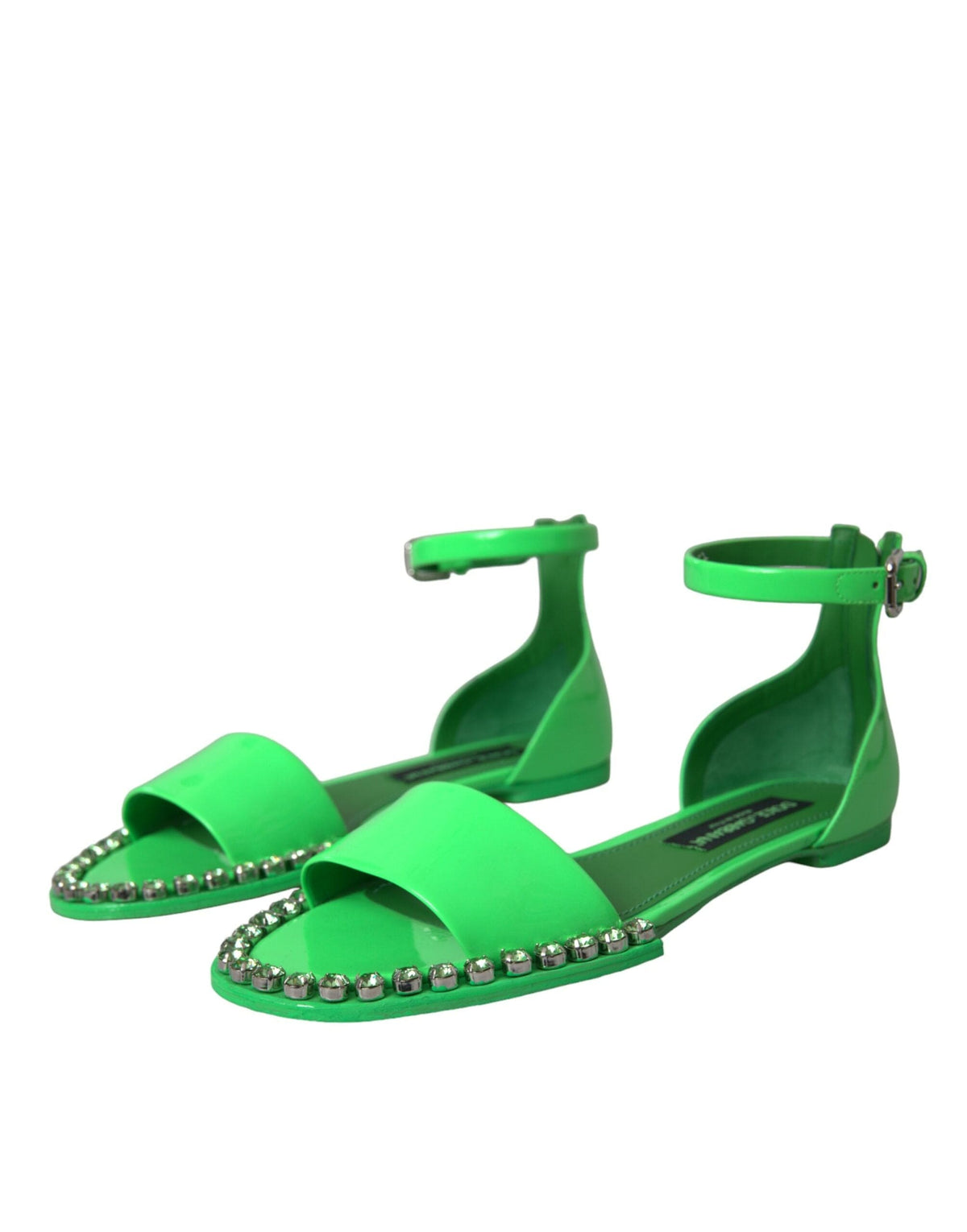 Dolce & Gabbana Neon Green Crystal Ankle Strap Sandals Shoes