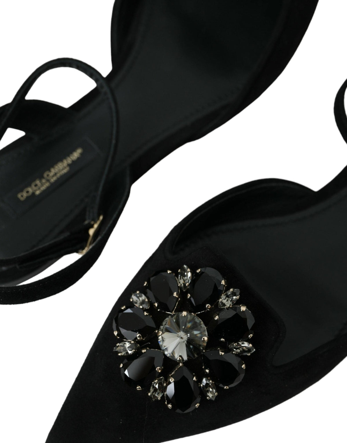 Sandales à bride arrière en cuir noir et cristaux Dolce &amp; Gabbana