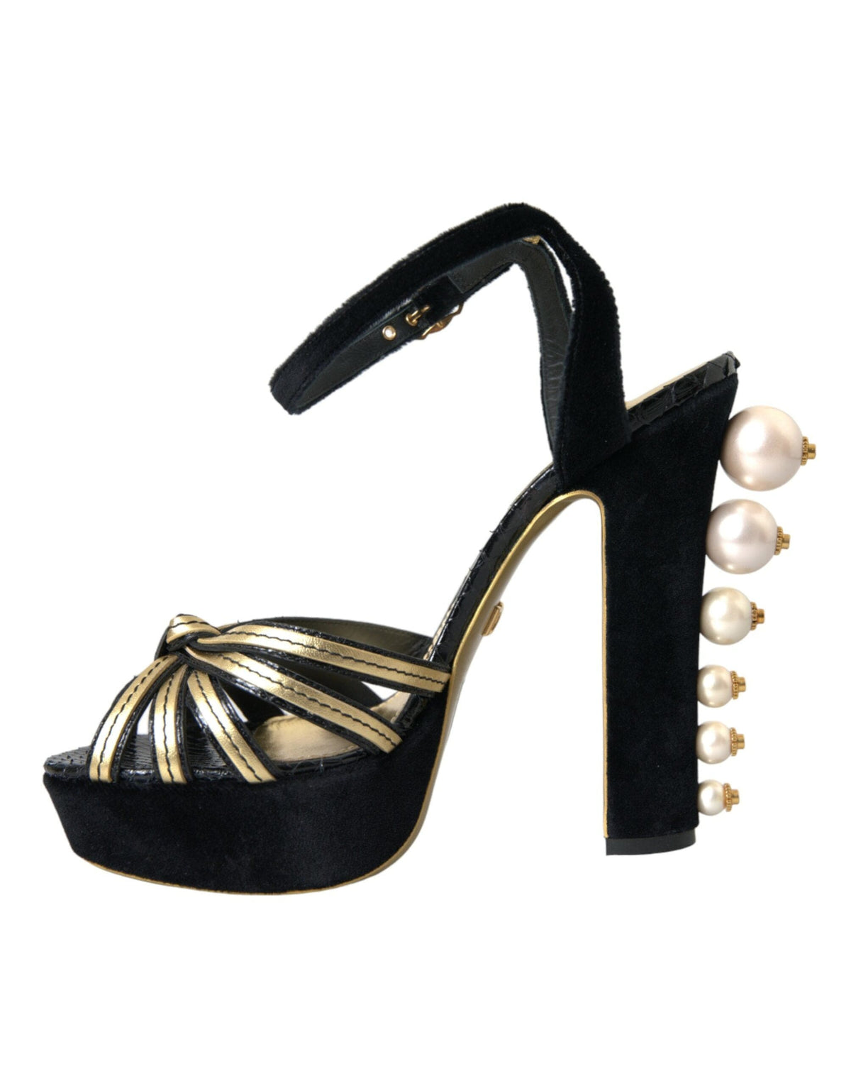 Sandales à talons ornées d'or noir Dolce &amp; Gabbana