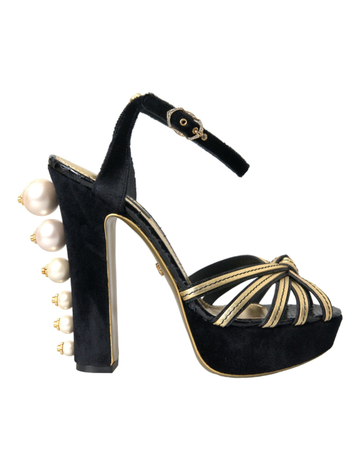 Sandales à talons ornées d'or noir Dolce &amp; Gabbana