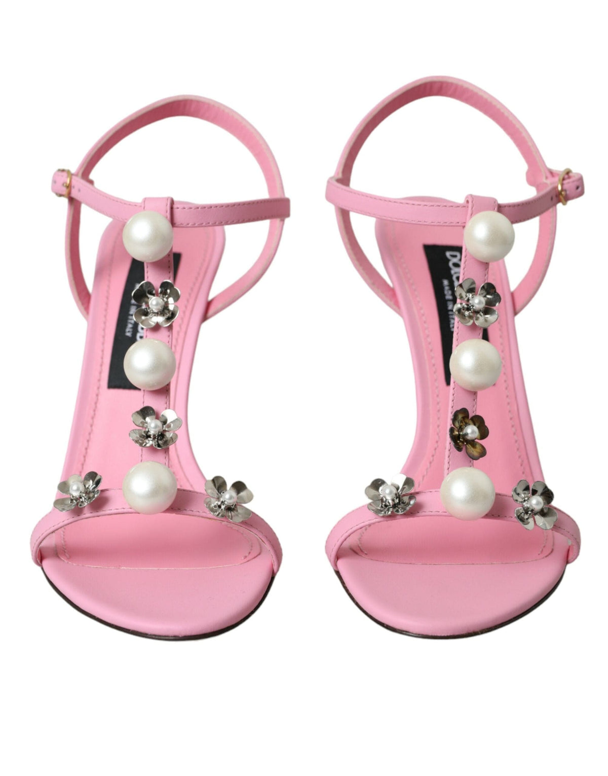 Dolce & Gabbana Pink Leather Embellished Heels Sandals Shoes