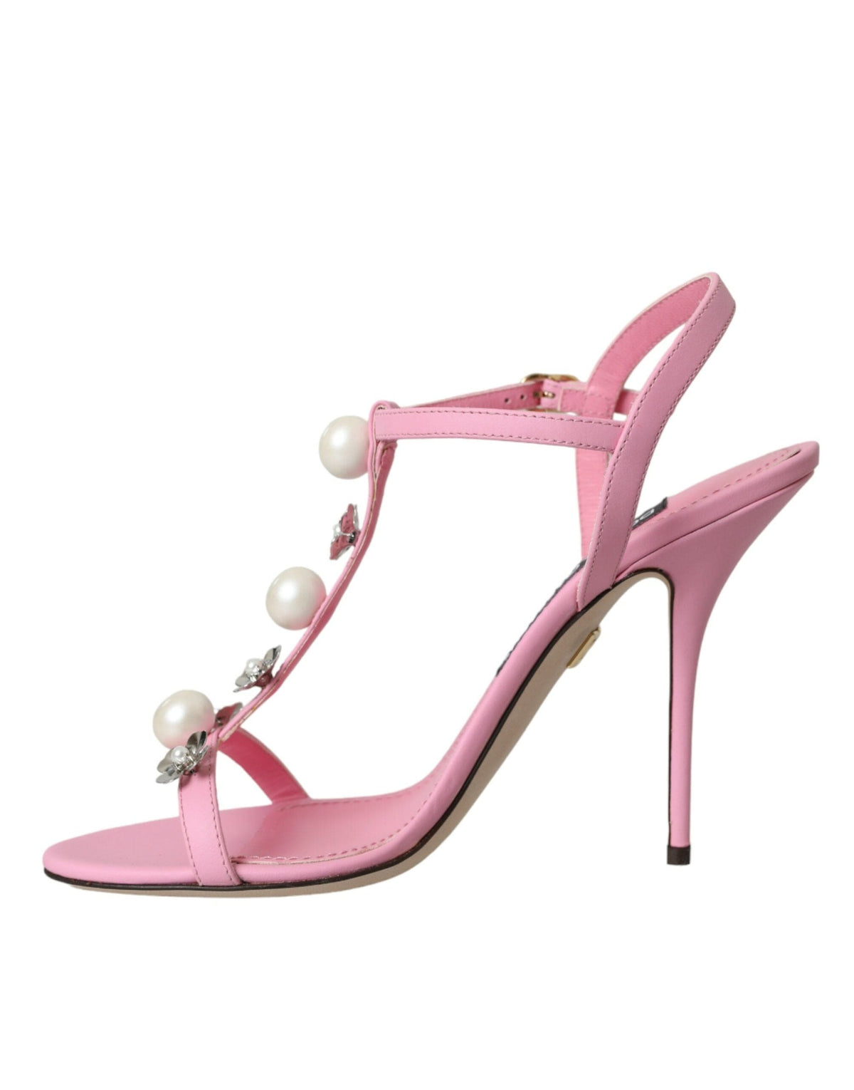 Sandalias de tacón con adornos de cuero rosa de Dolce &amp; Gabbana