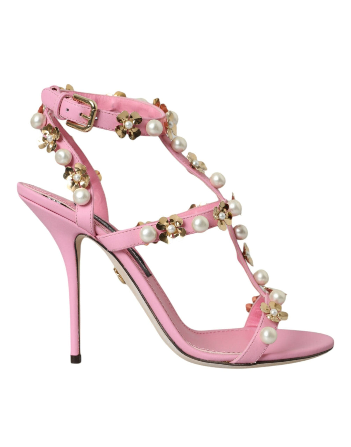 Sandalias de tacón con adornos de cuero rosa de Dolce &amp; Gabbana