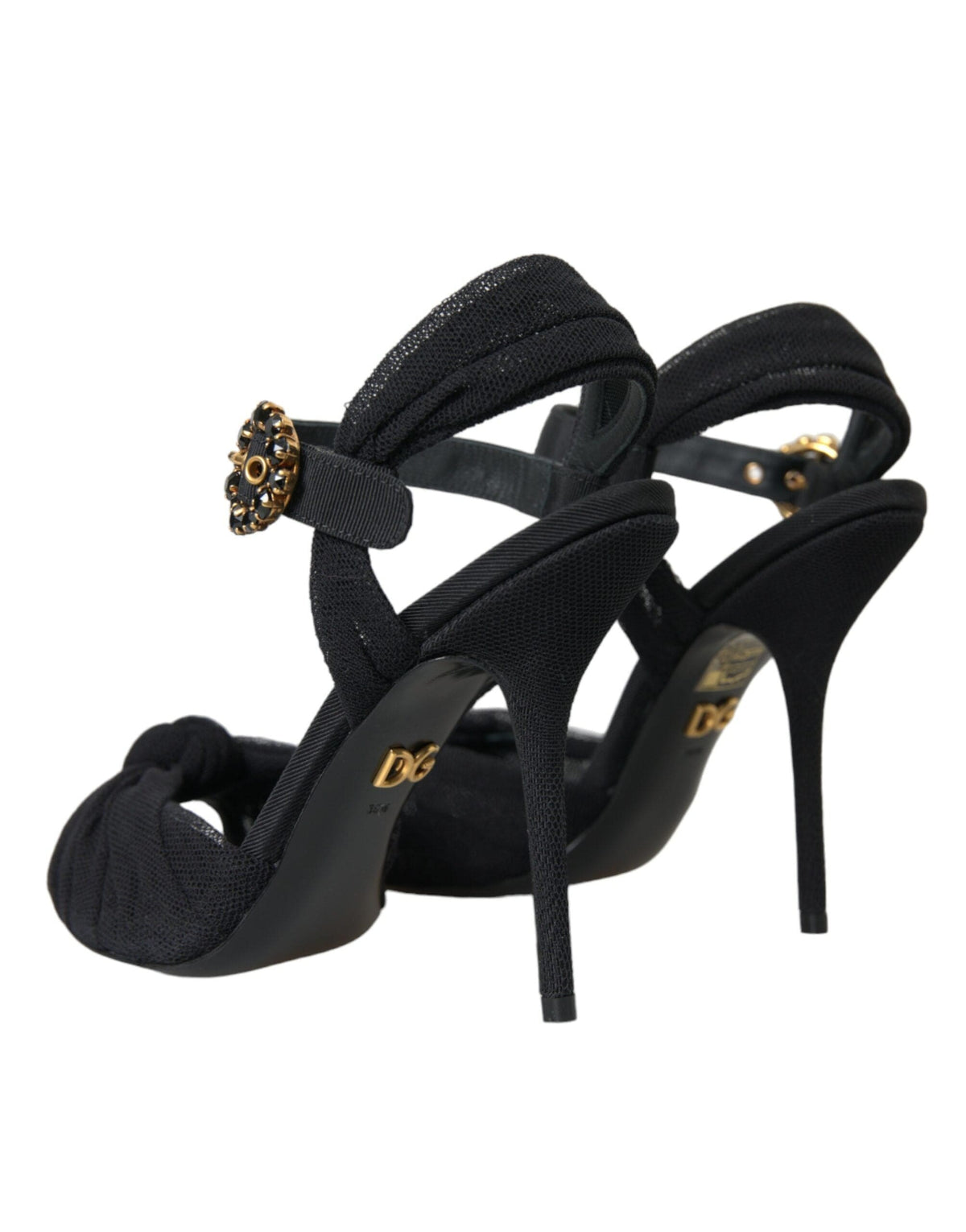 Dolce & Gabbana Black Suede Embellished Heels Sandals Shoes