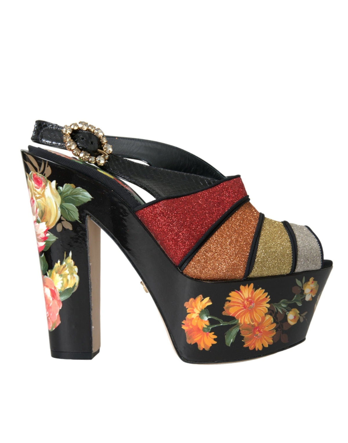 Sandales à plateforme en cristal floral multicolore Dolce &amp; Gabbana