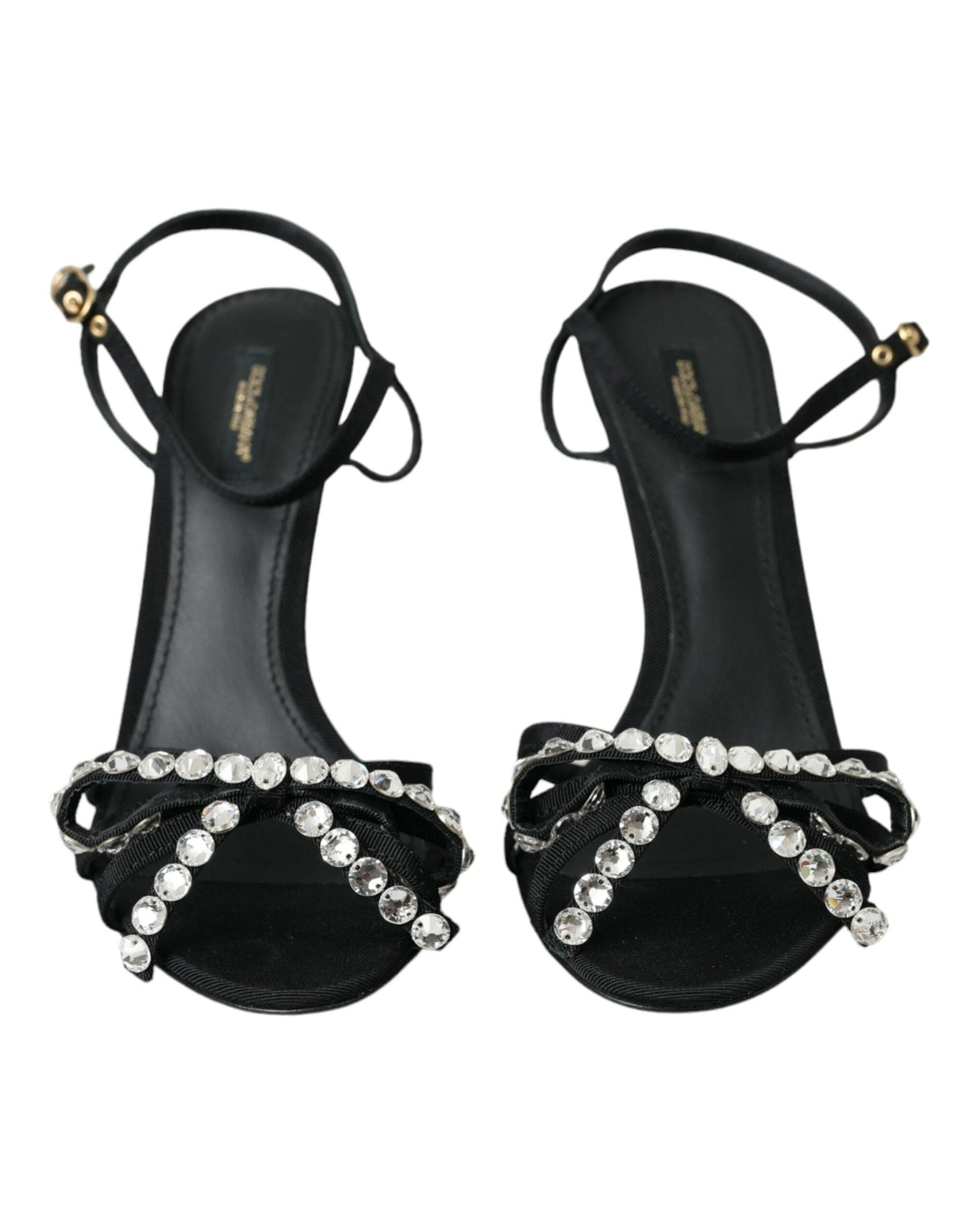 Sandalias de tacón con lazo de cristal y viscosa negra de Dolce &amp; Gabbana