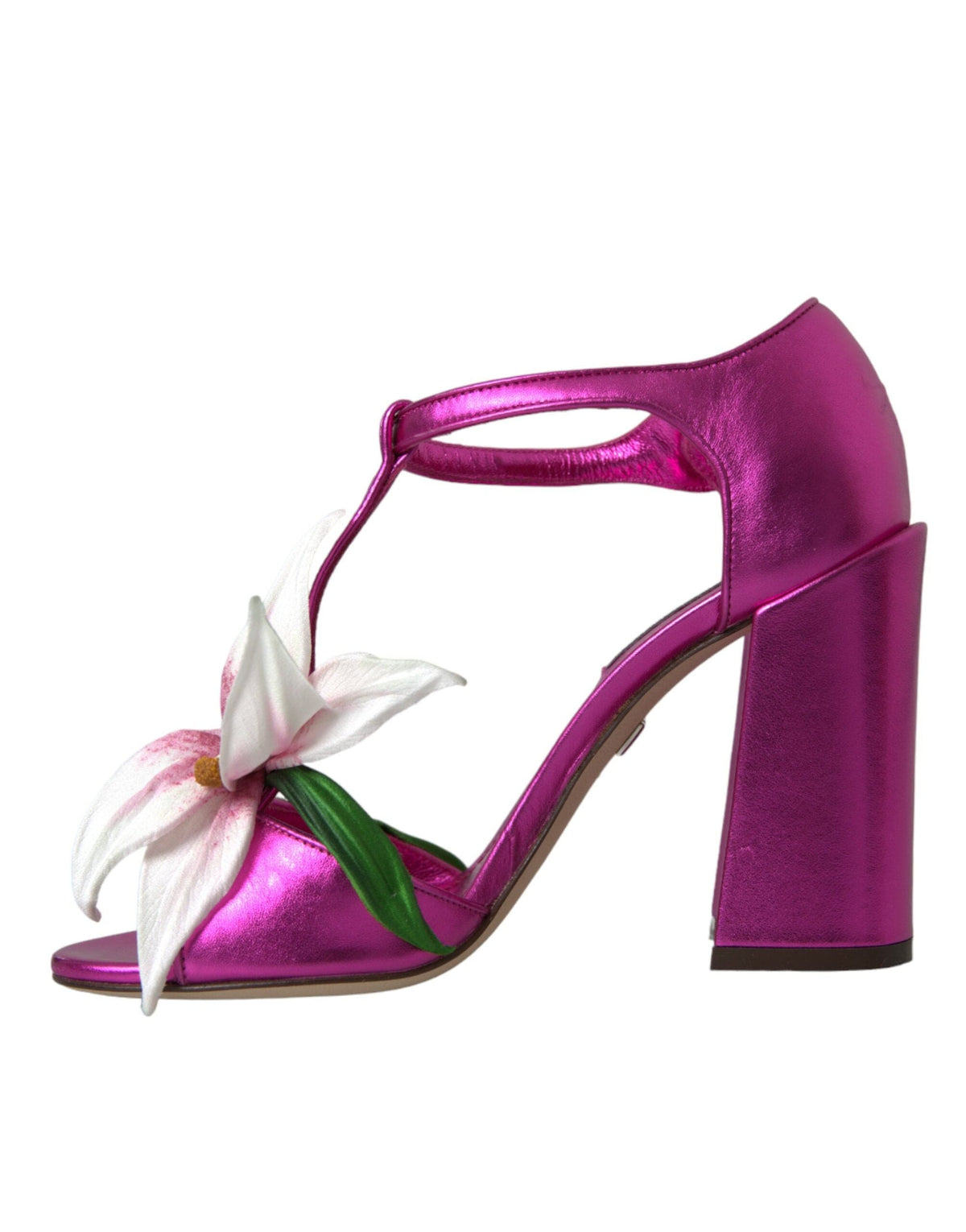 Sandales Dolce &amp; Gabbana en cuir rose avec cristaux et fleurs