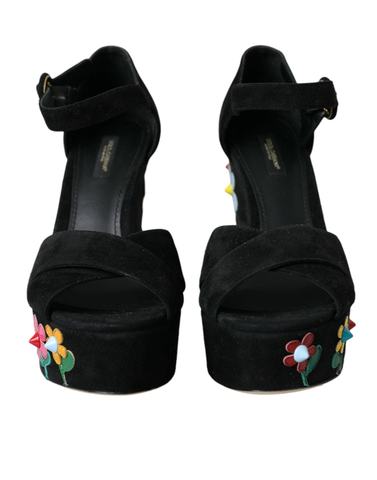 Sandalias de tacón con tiras en el tobillo y estampado floral en negro de Dolce &amp; Gabbana