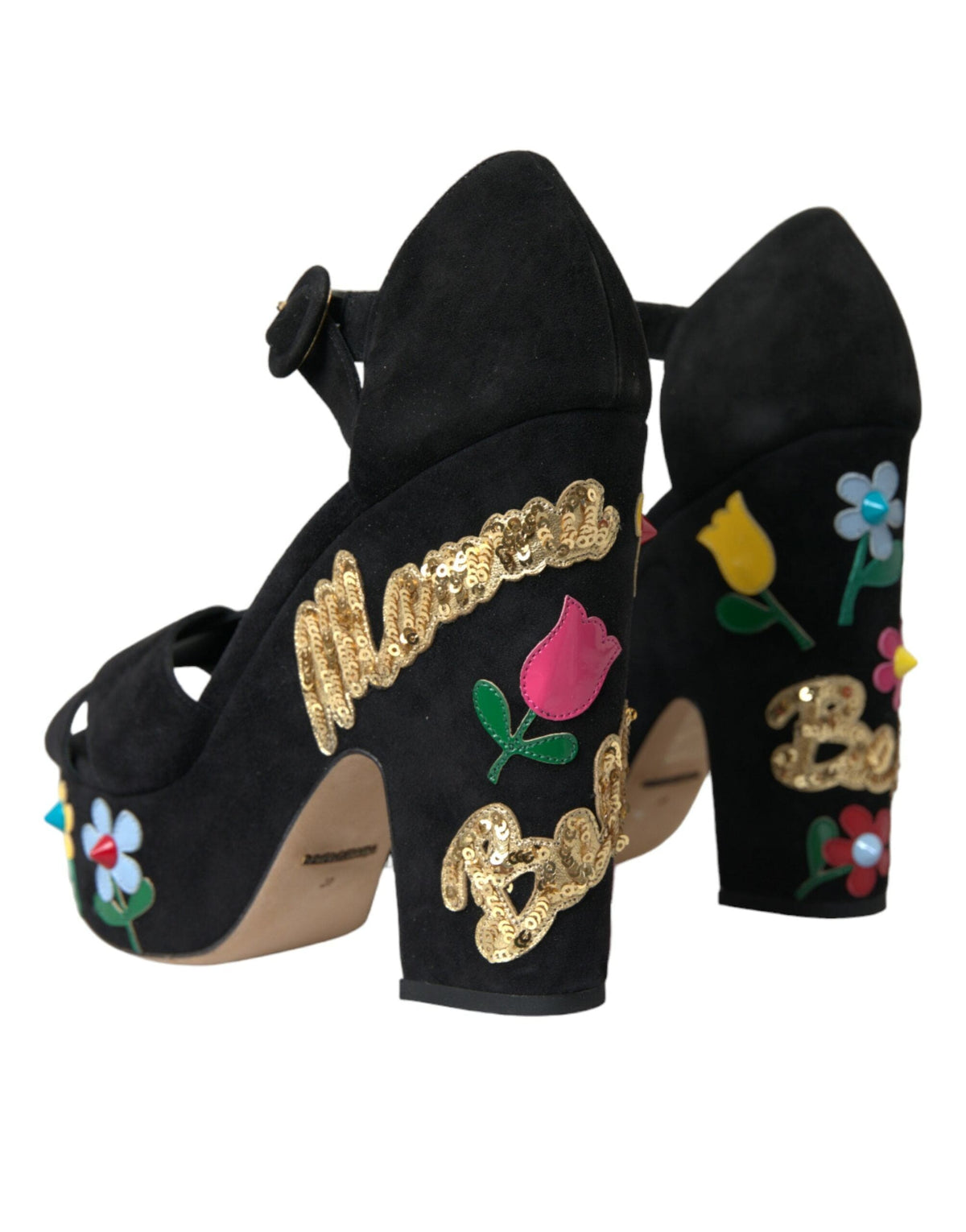 Sandales à talons et brides à la cheville en daim noir Dolce &amp; Gabbana