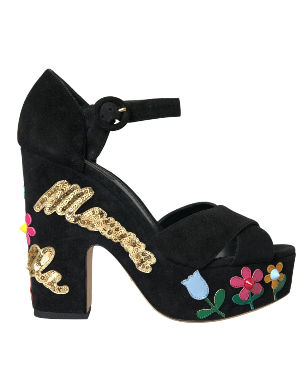 Sandales à talons et brides à la cheville en daim noir Dolce &amp; Gabbana