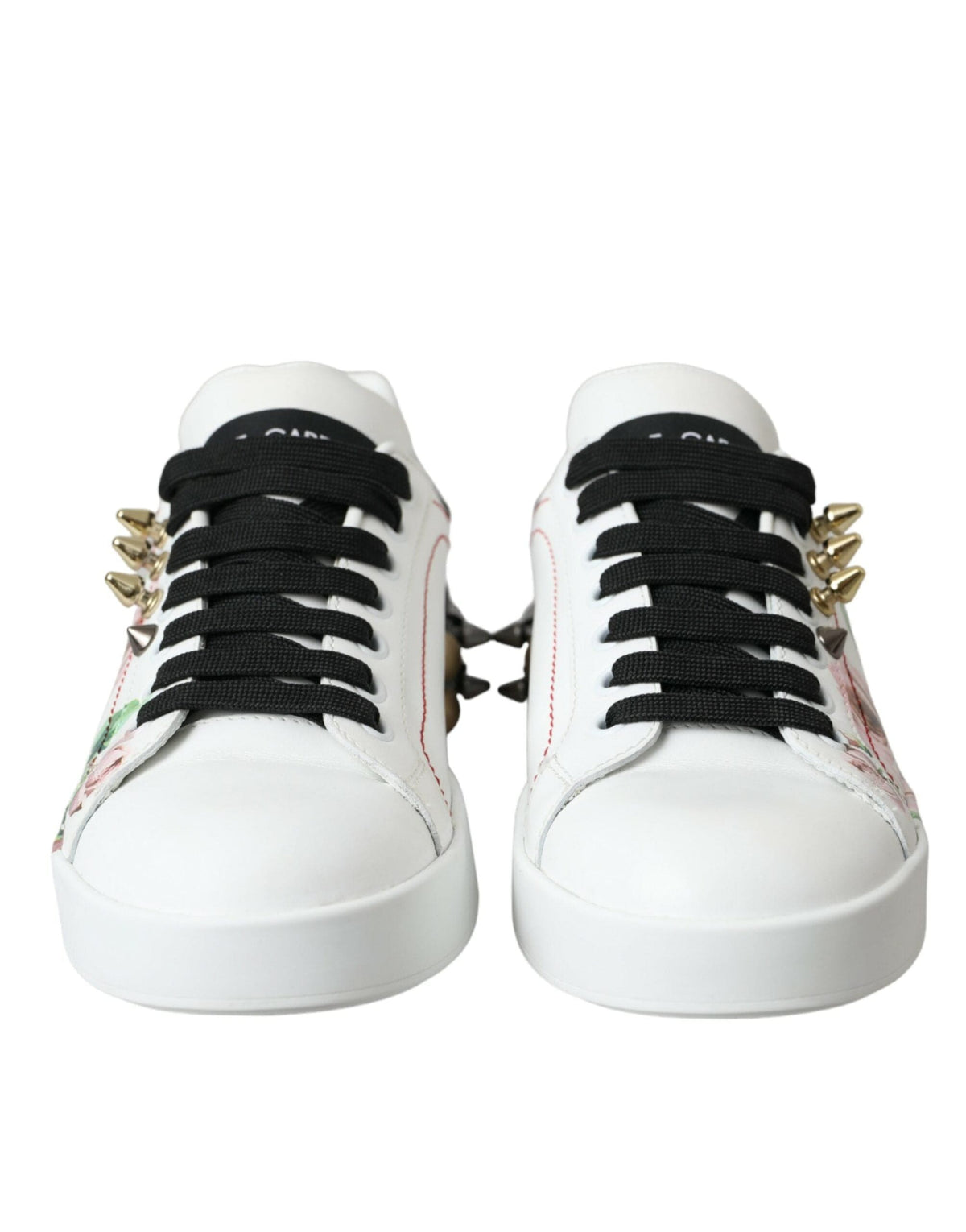 Zapatillas deportivas blancas de piel con rosas de cristal y flores de Dolce &amp; Gabbana