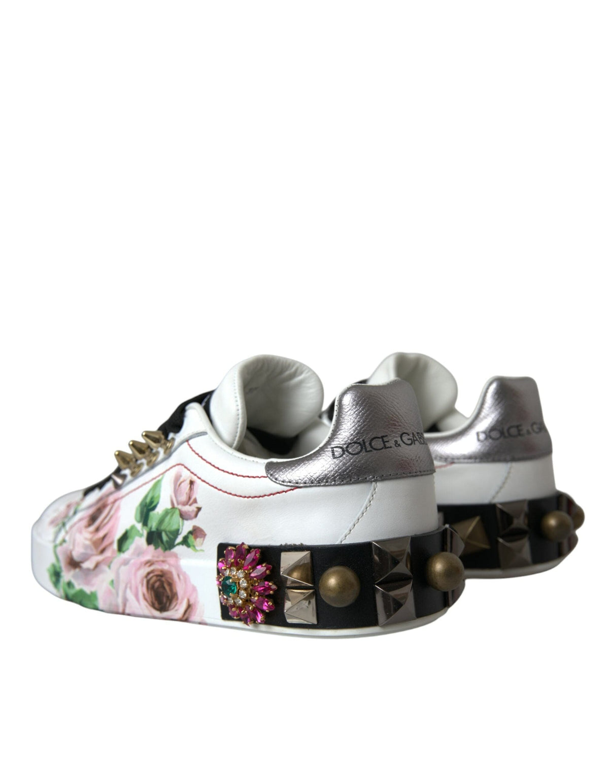 Zapatillas deportivas blancas de piel con rosas de cristal y flores de Dolce &amp; Gabbana