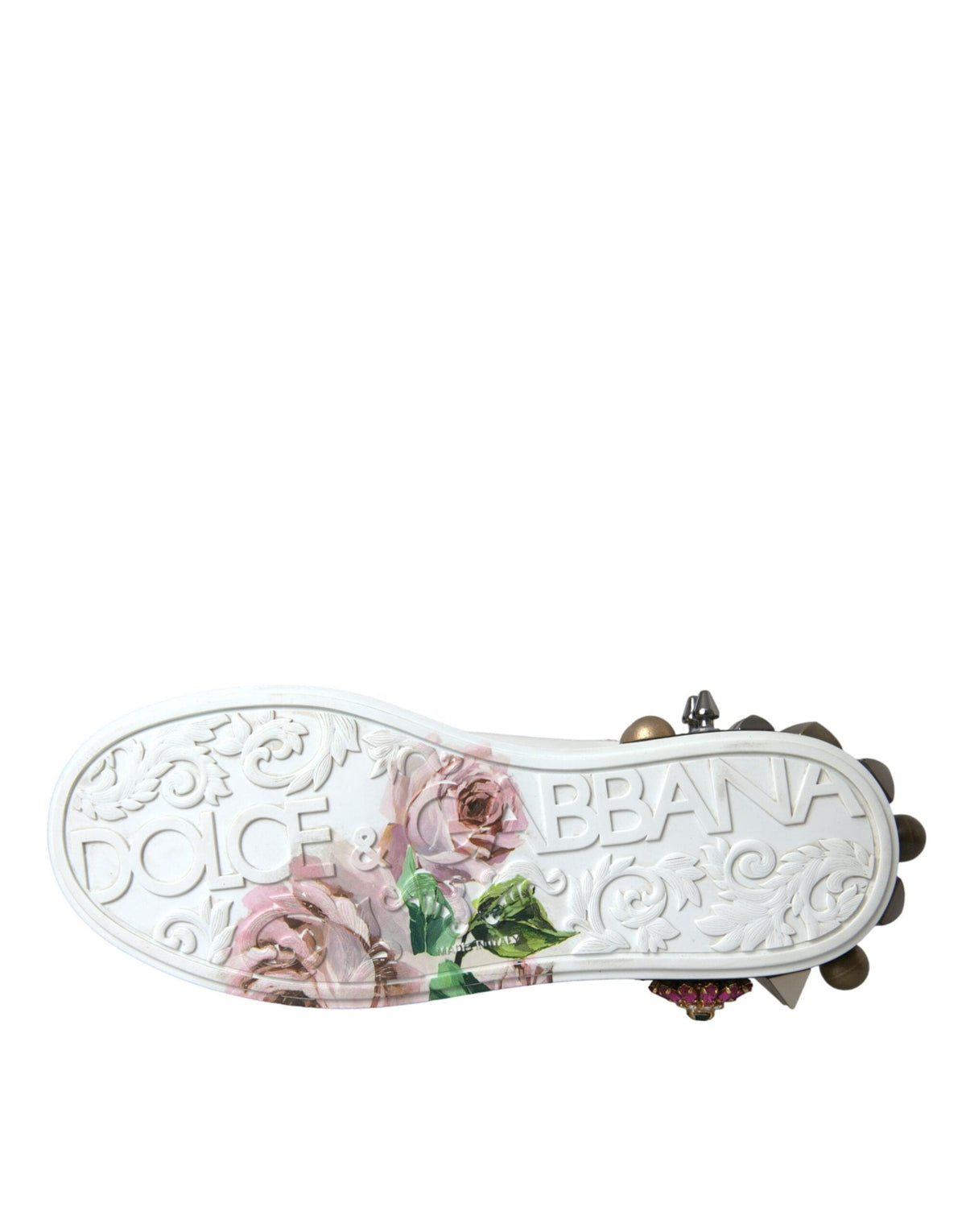 Dolce & Gabbana White Leather Crystal Roses Floral Sneakers Shoes